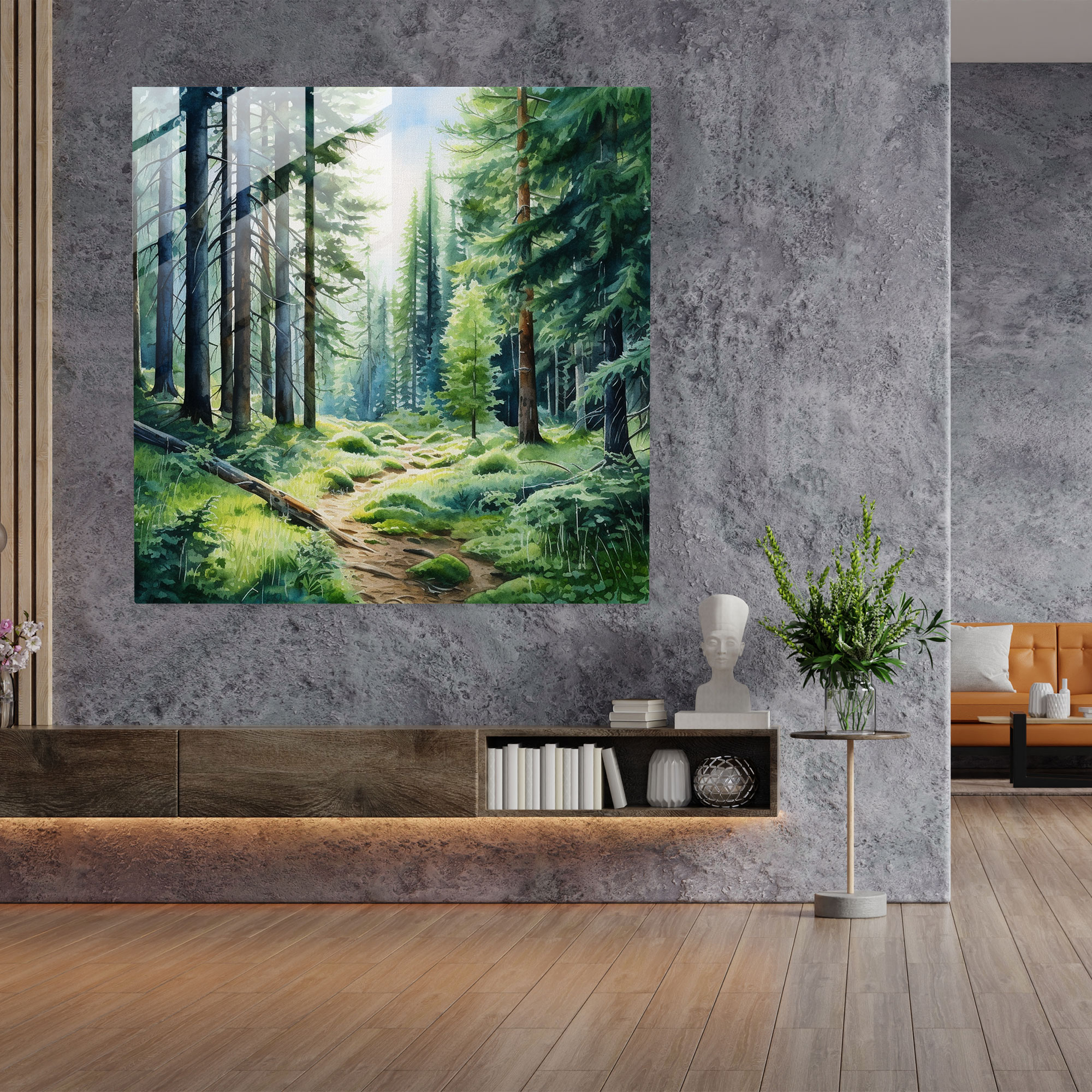 Green Pine Forest Glass Print - Green Pine, Glass Print, Wall Decoration, Green Pine