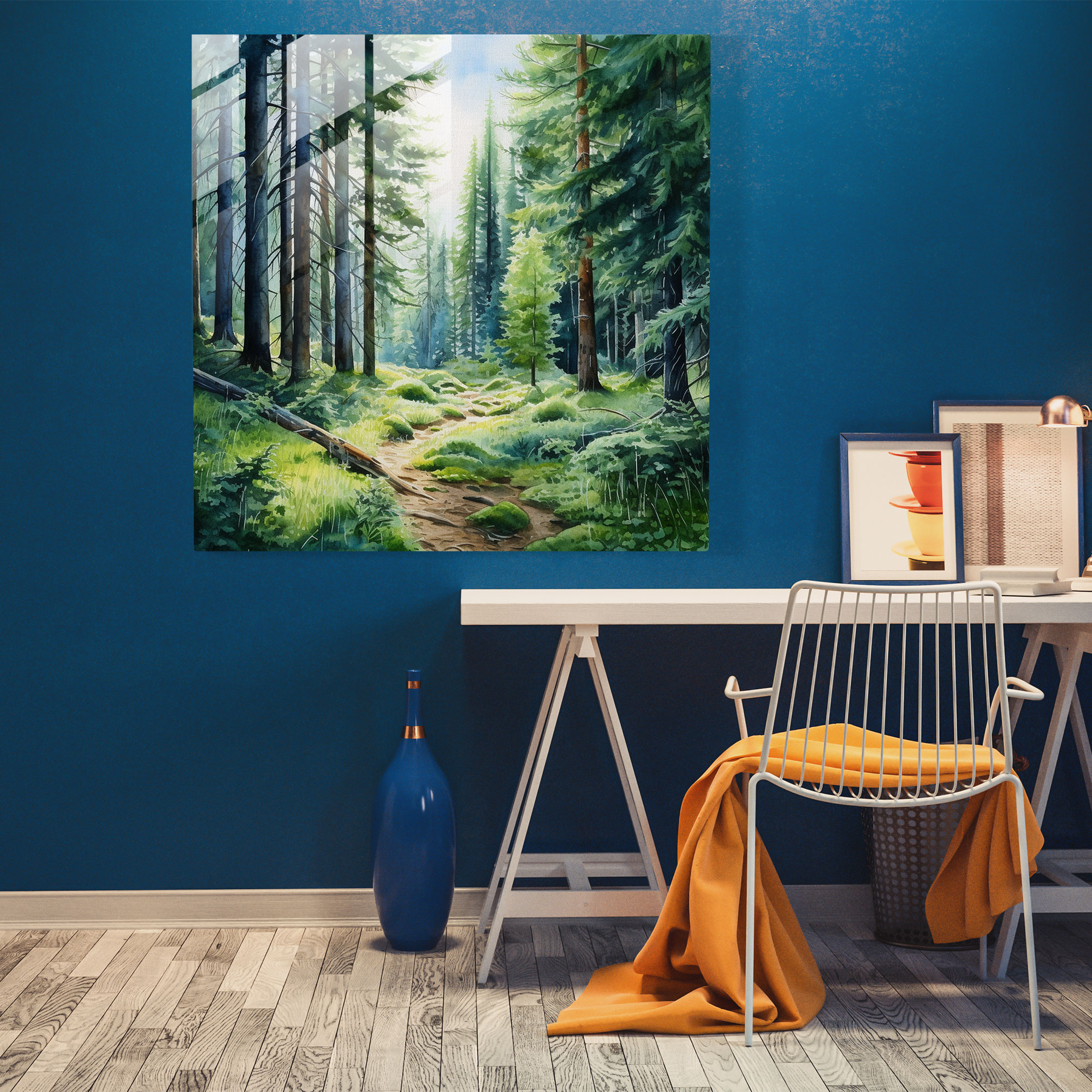 Green Pine Forest Glass Print - Green Pine, Glass Print, Wall Decoration, Green Pine