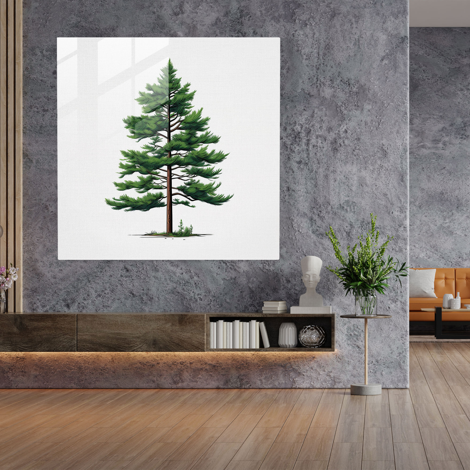 Minimalist Yeşil Çam Cam Tablo - Yeşil Çam Cam Duvar Sanatı Cam Sanatı Ev Dekorasyonu