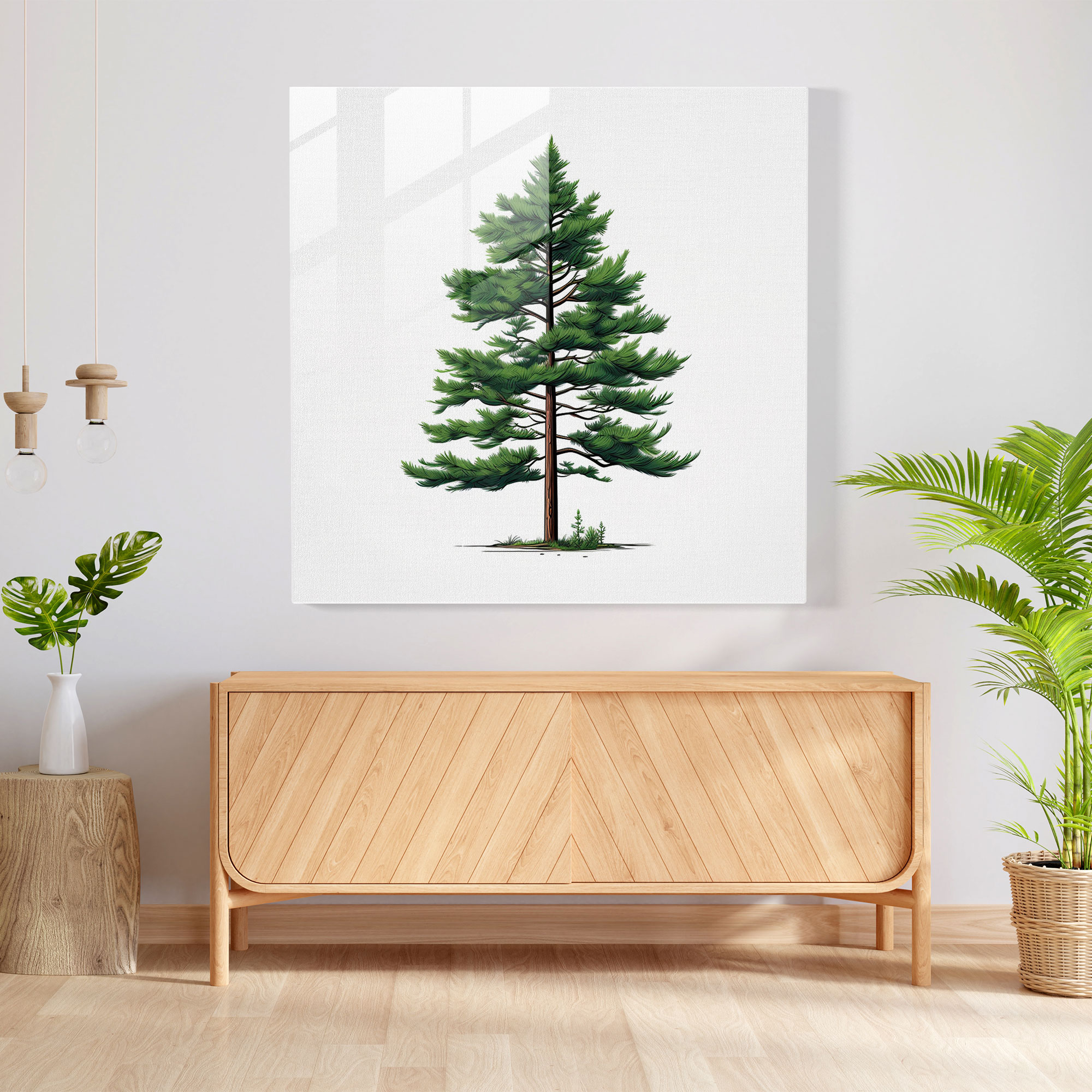 Minimalist Yeşil Çam Cam Tablo - Yeşil Çam Cam Duvar Sanatı Cam Sanatı Ev Dekorasyonu
