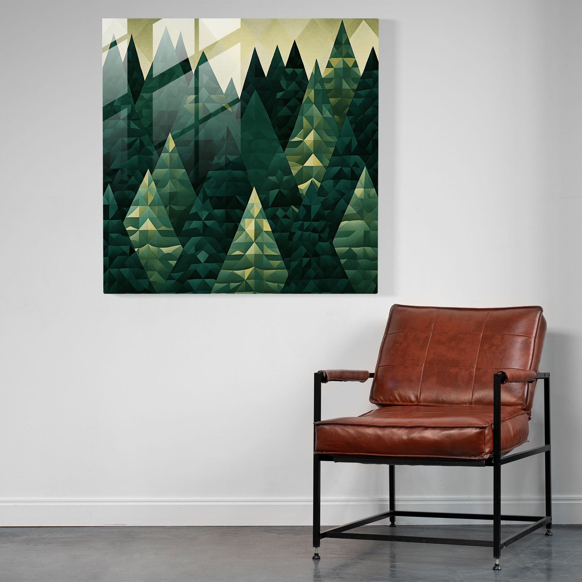 Geometric Green Pine Glass Print - Green Pine, Green Pine, Home Decoration, Glass Wall Art