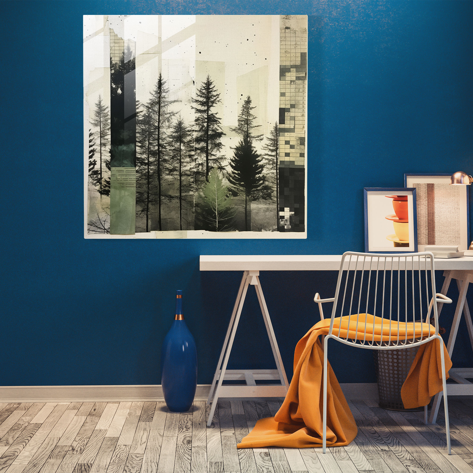 Monochrome Green Pine Glass Print - Green Pine, Glass Art, Wall Decoration, Modern Art