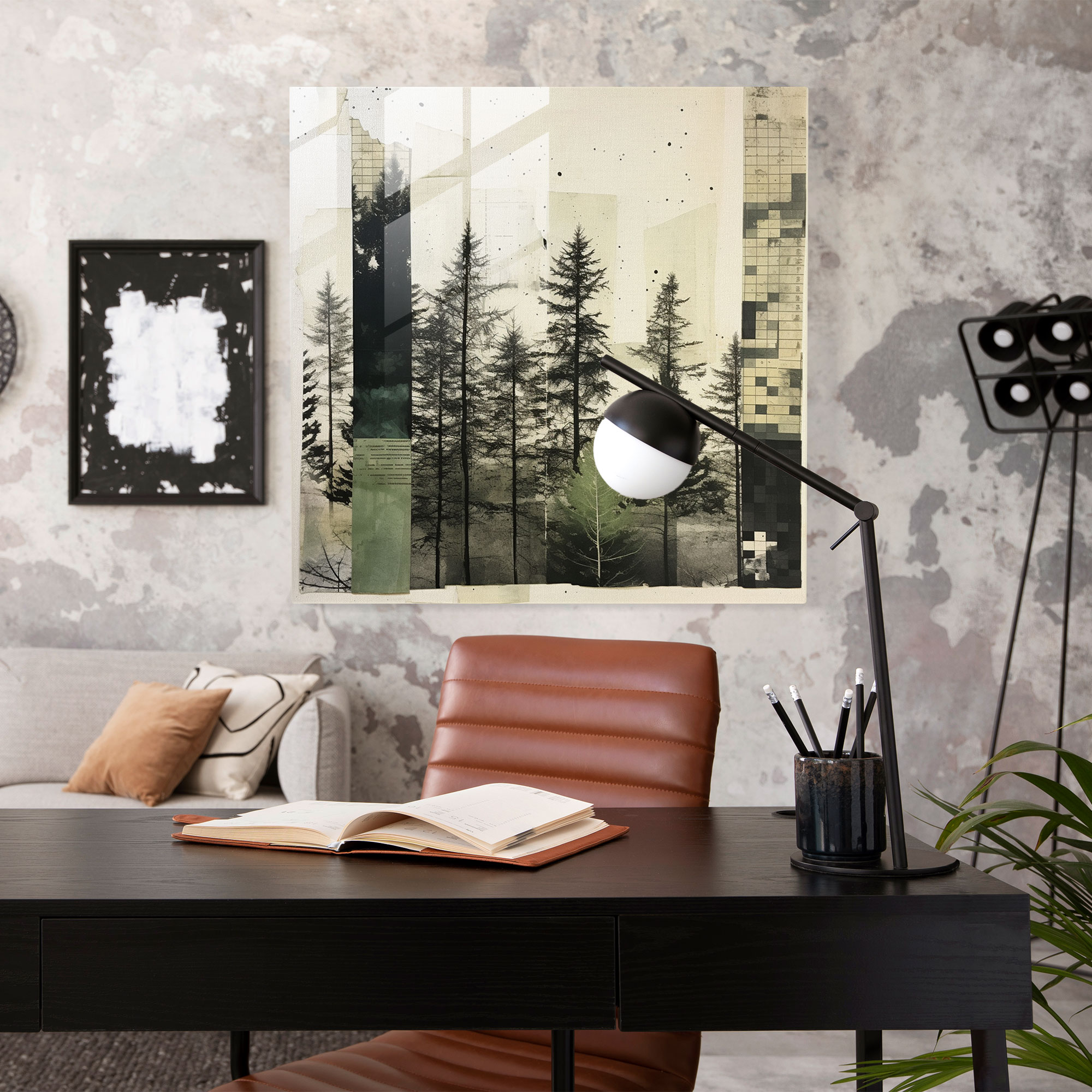 Monochrome Green Pine Glass Print - Green Pine, Glass Art, Wall Decoration, Modern Art