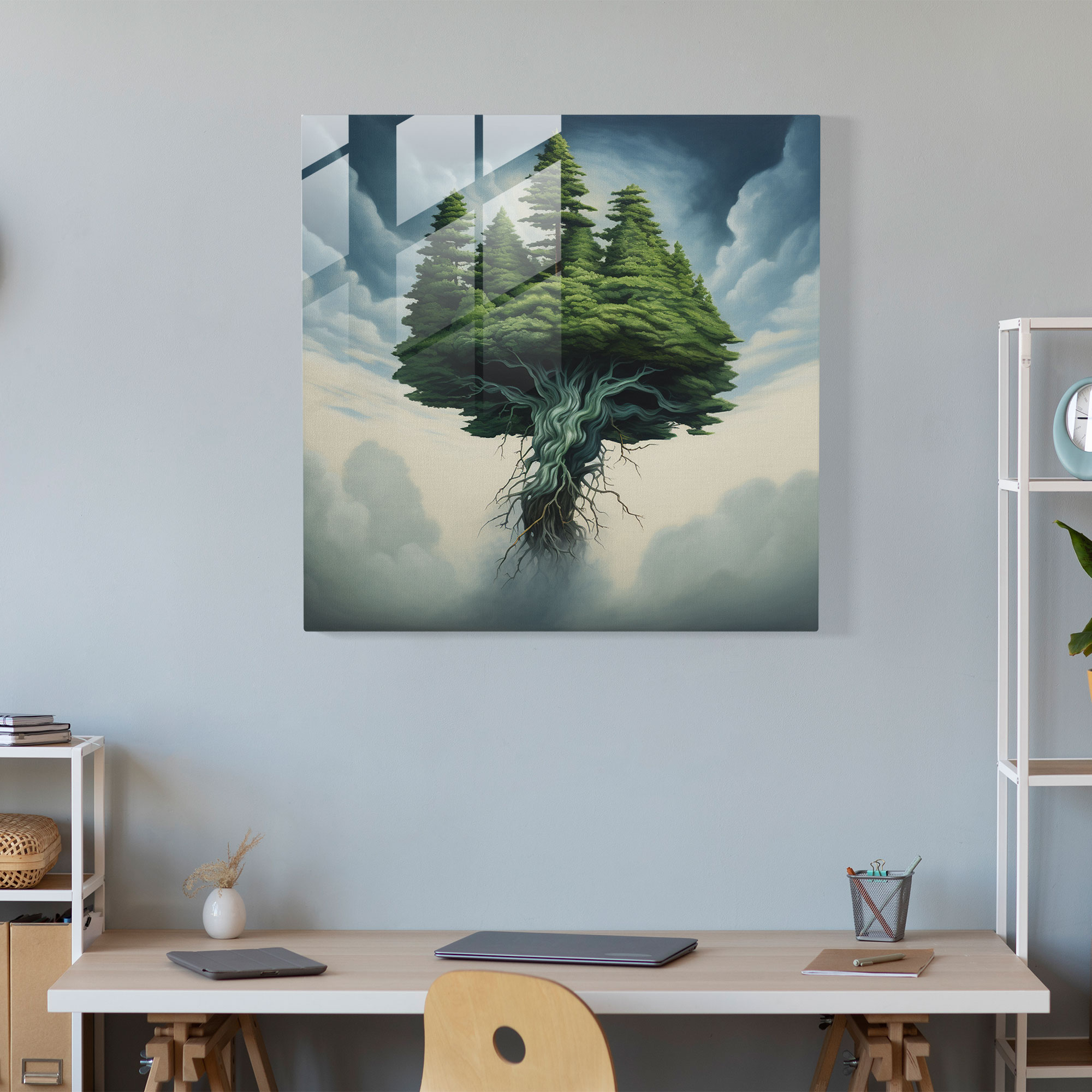 Ters Çevrilen Yeşil Çam Cam Tablosu - Yeşil Çam Cam Duvar Sanatı Modern Sanat