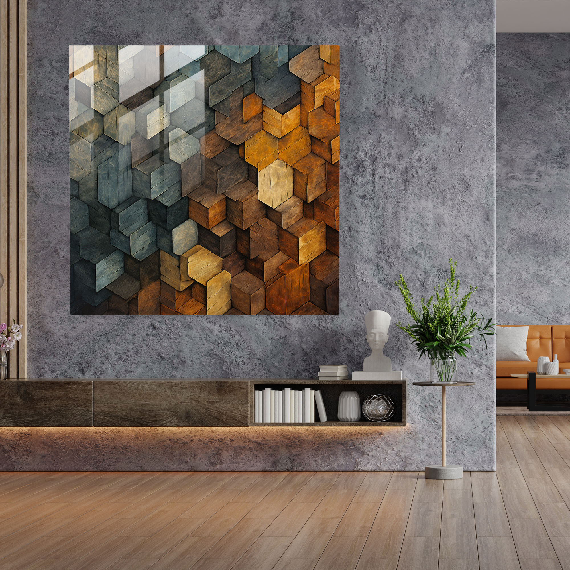 Green Pine Geometric Glass Print - Green Pine, Glass Wall Art, Modern Art, Abstract Pattern