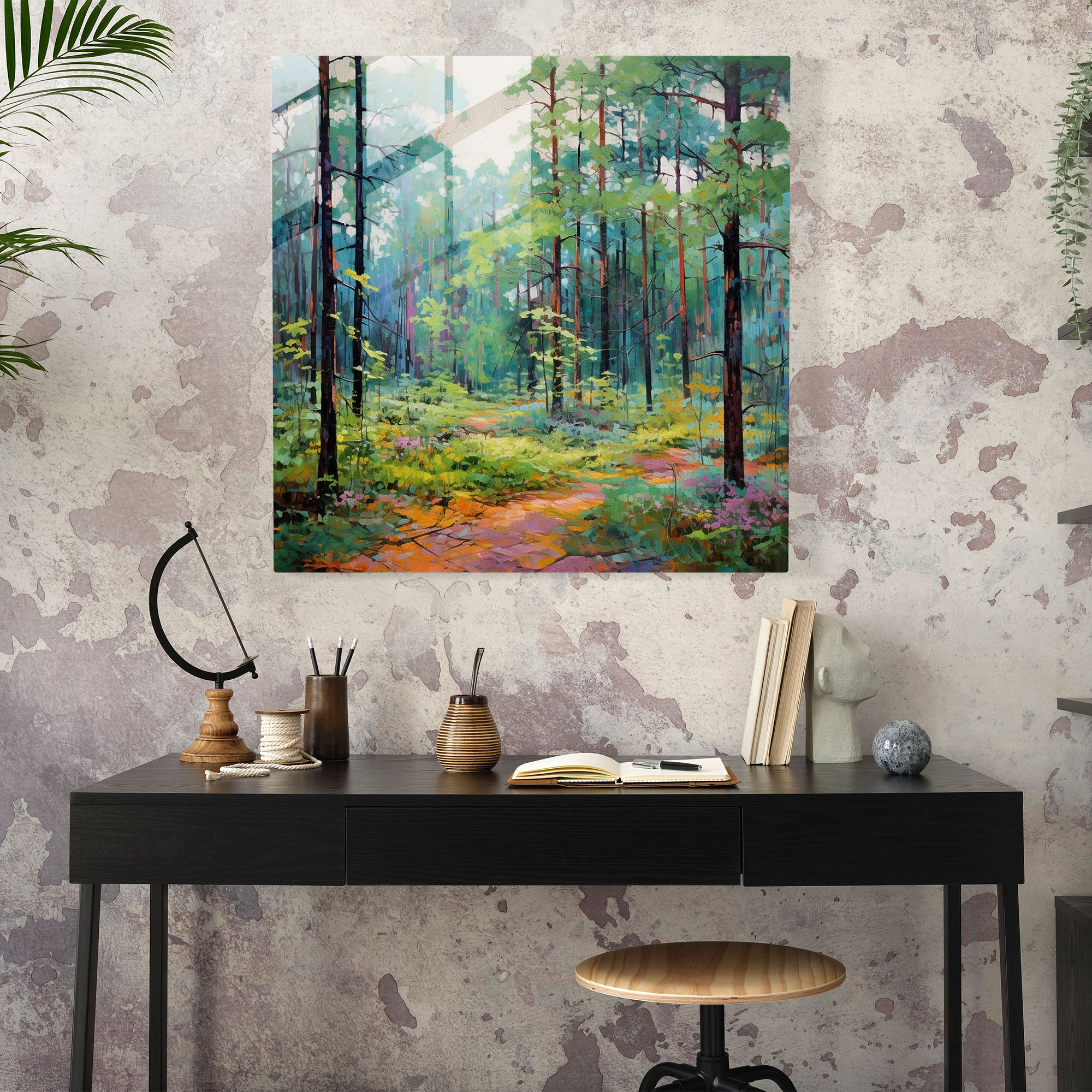 Green Pine Impressionist Glass Print - Green Pine, Vibrant Colors, Green Pine, Modern Art