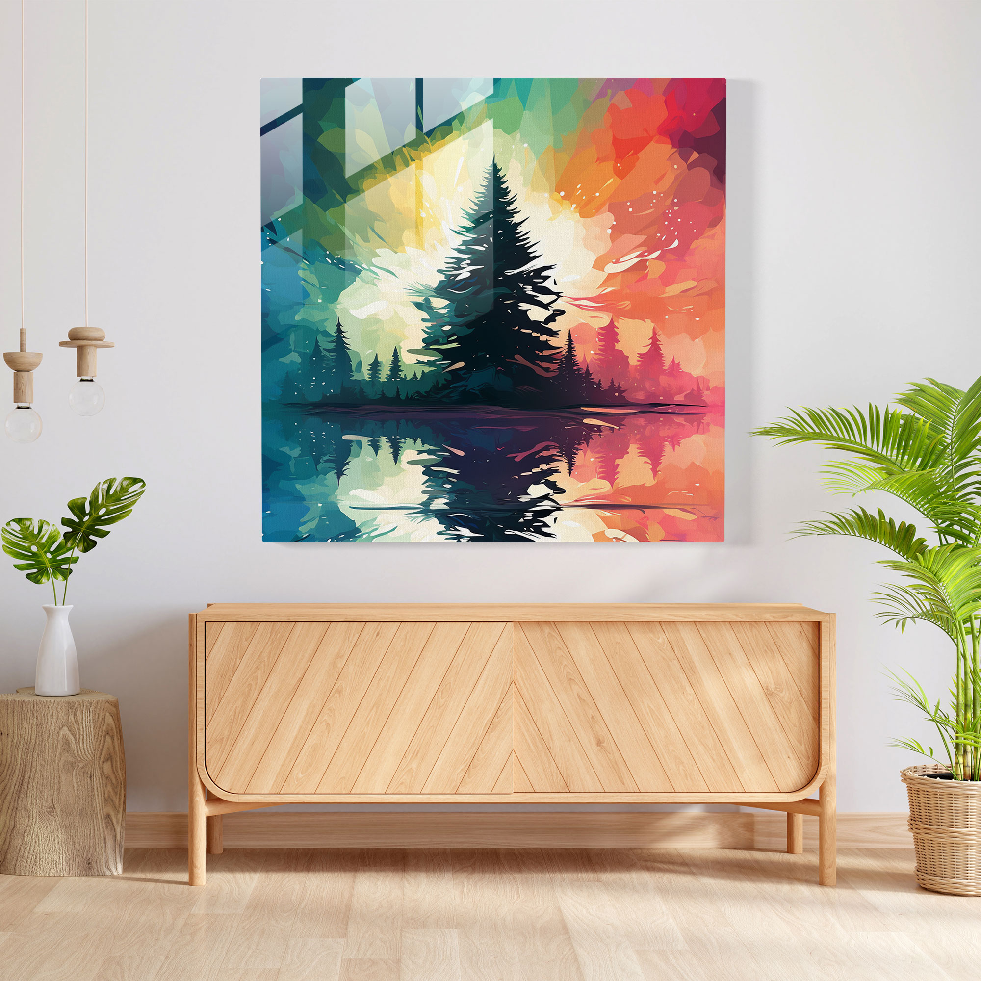 Green Pine Graphic Glass Print - Green Pine, Glass Print, Home Decoration, Silhouette