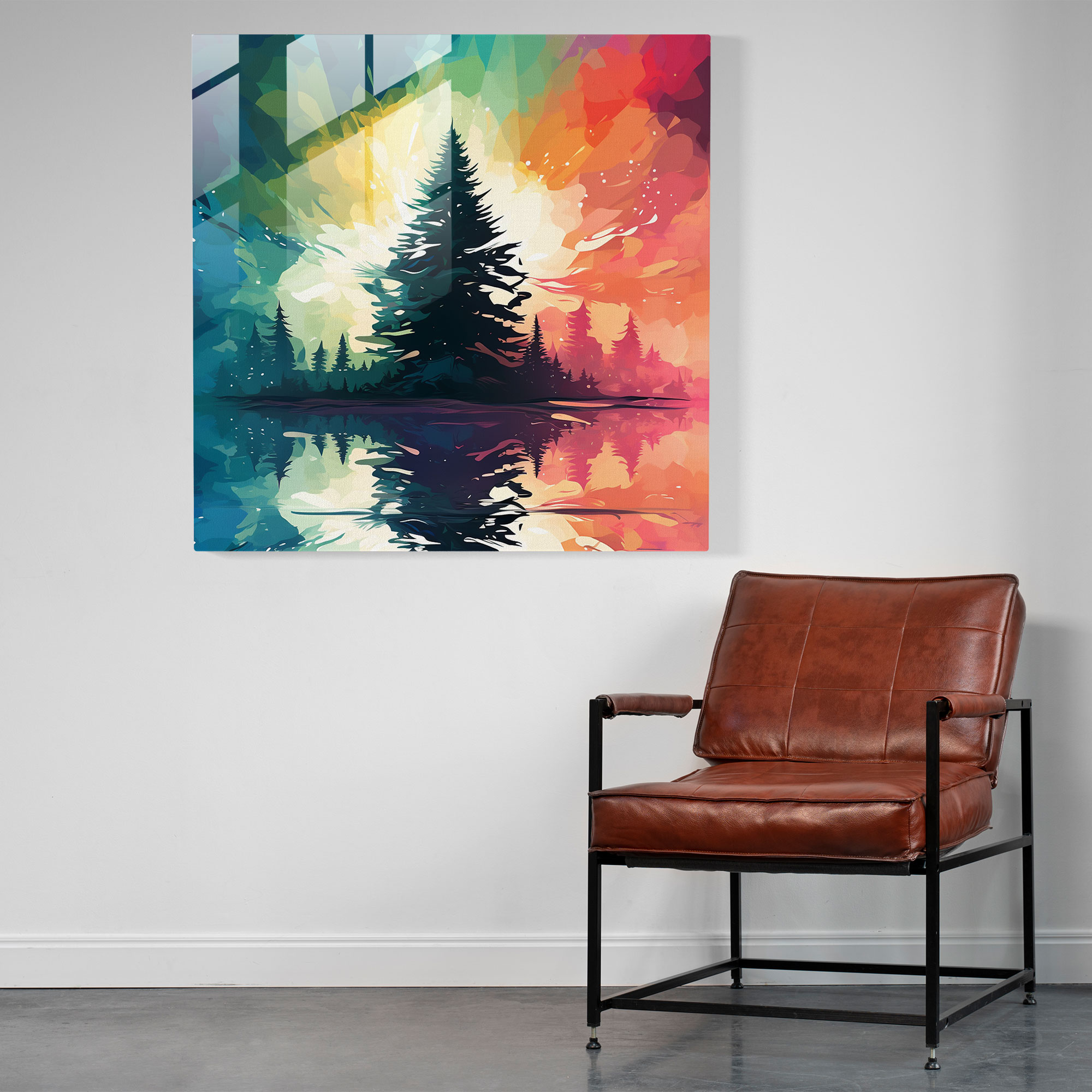 Green Pine Graphic Glass Print - Green Pine, Glass Print, Home Decoration, Silhouette