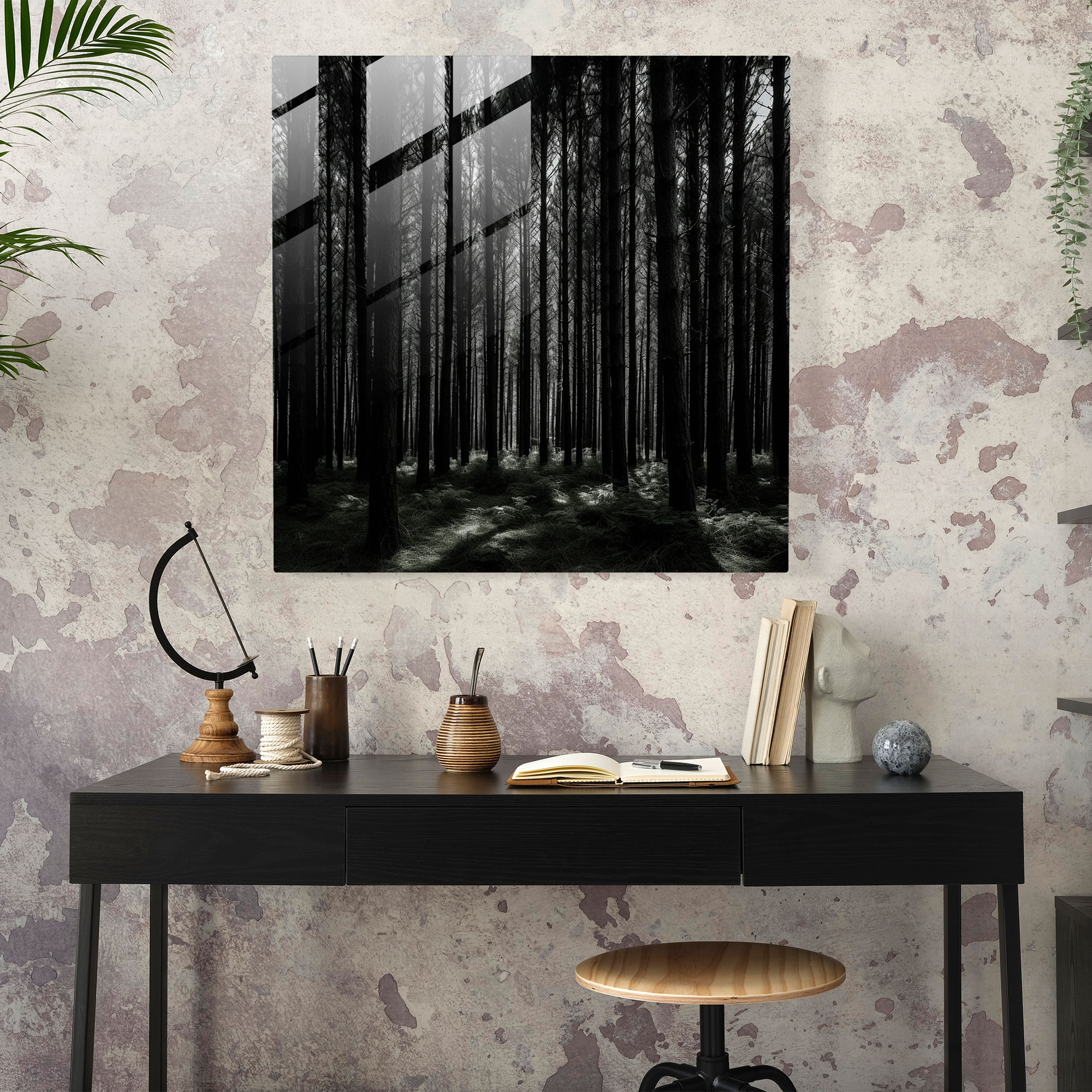 High Contrast Green Pine Glass Print - Green Pine, High Contrast Photograph, Glass Wall Art, Glass Art