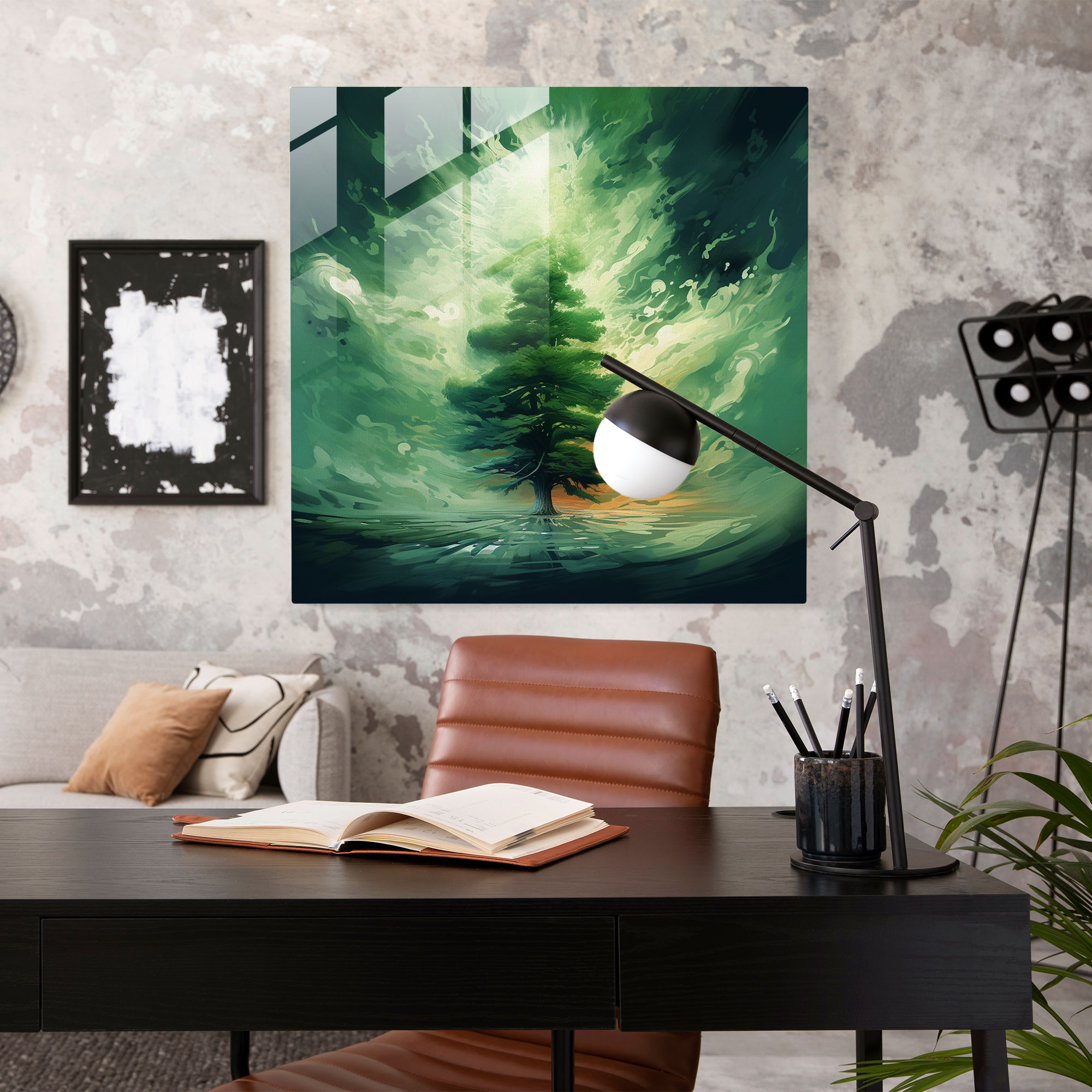 Dreamlike Green Pine Glass Print - Green Pine, Wall Decoration, Modern Art, Home Decoration
