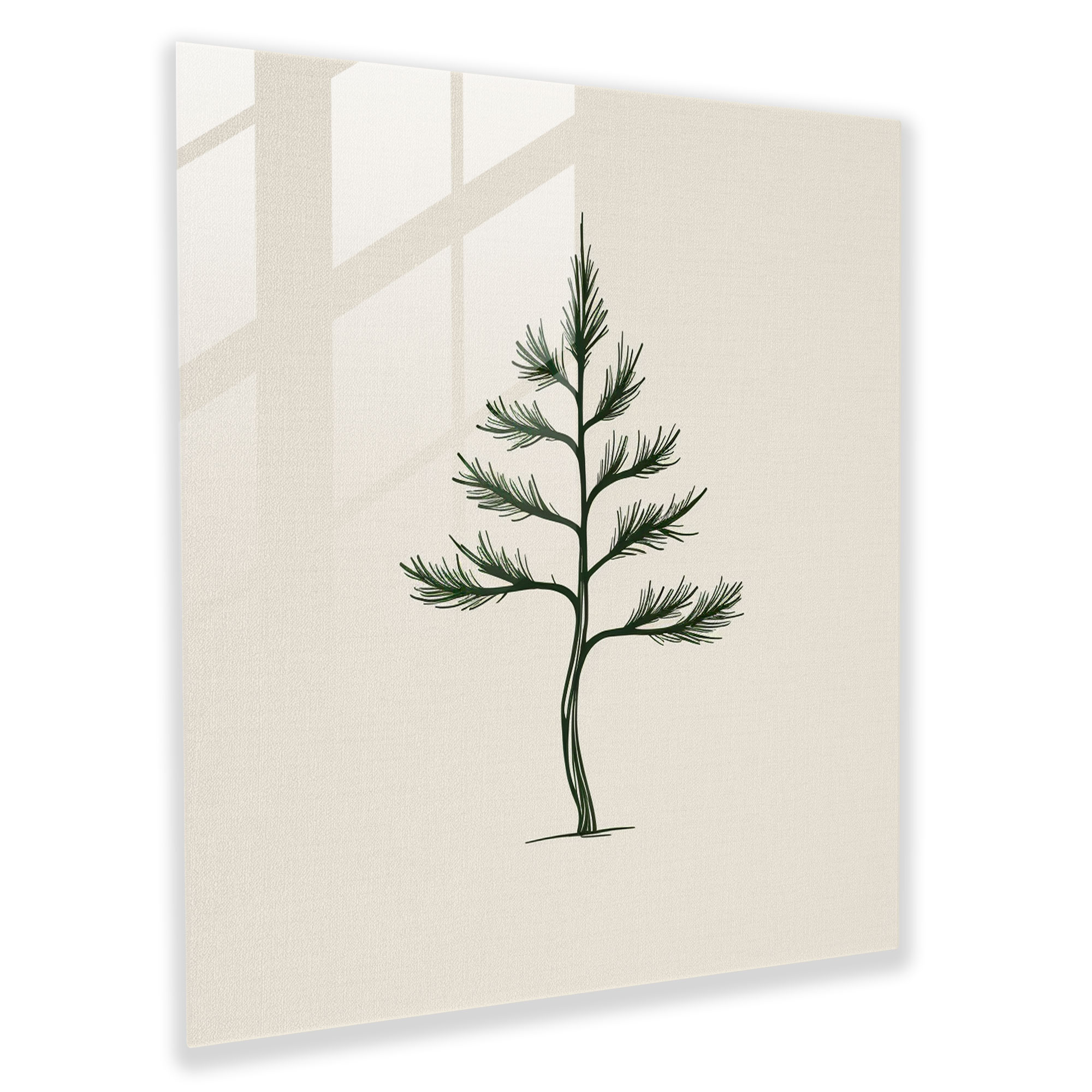 Minimalist Green Pine Glass Print - Green Pine, Glass Wall Art, Line Art, Glass Art