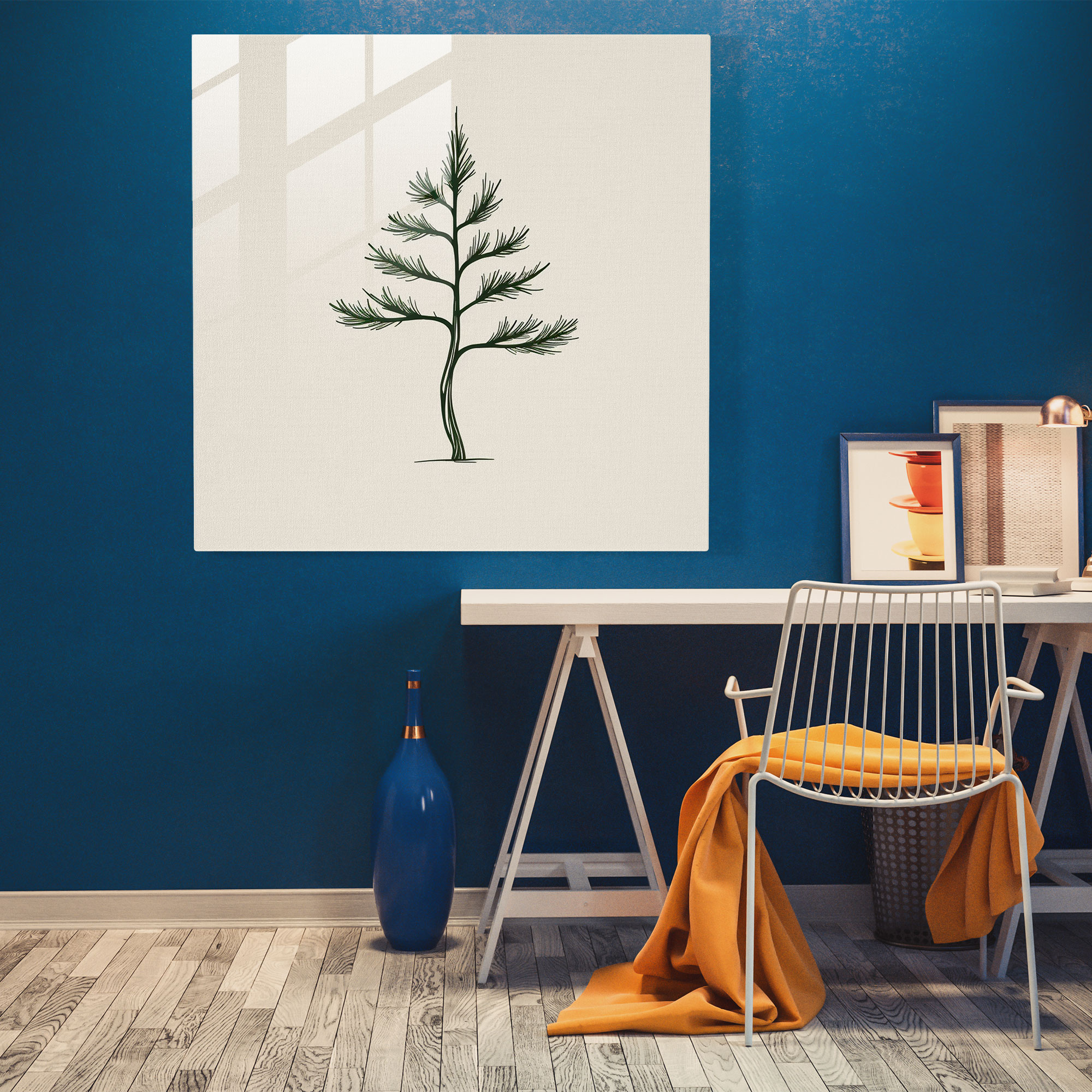 Minimalist Green Pine Glass Print - Green Pine, Glass Wall Art, Line Art, Glass Art