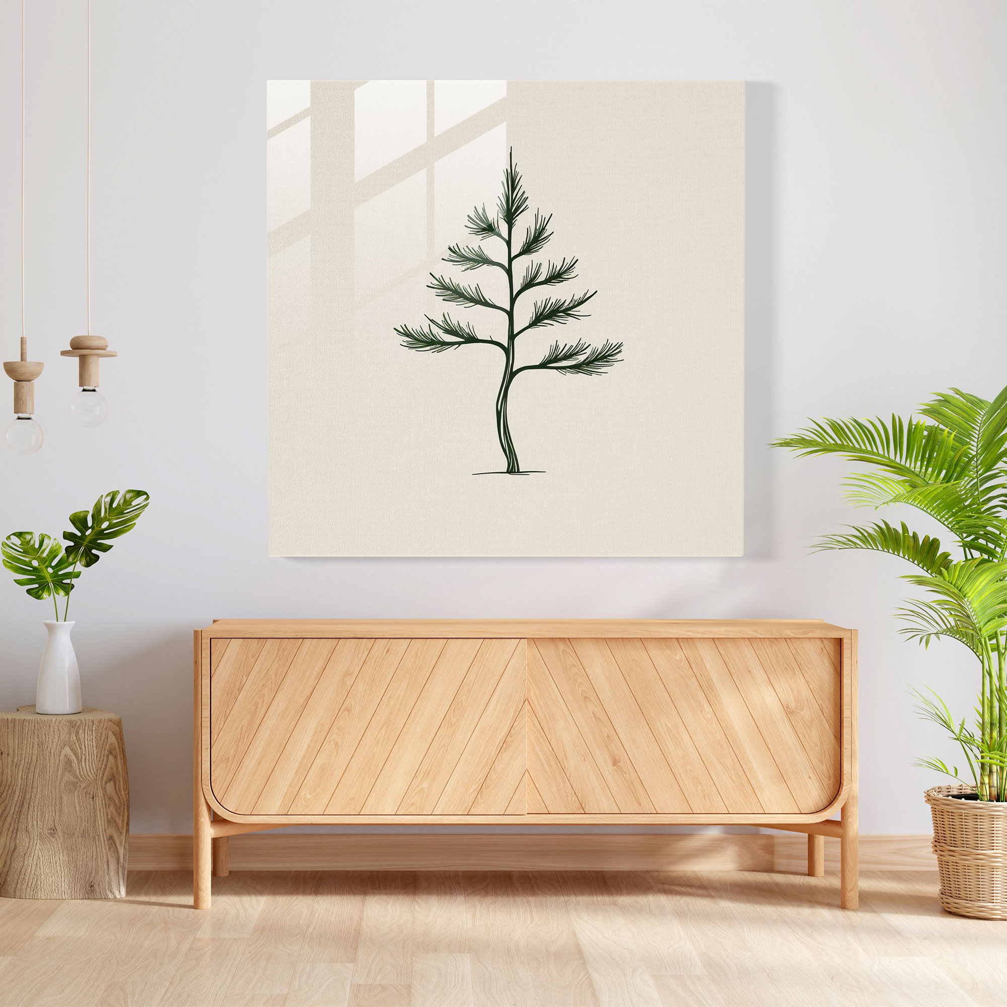Minimalist Green Pine Glass Print - Green Pine, Glass Wall Art, Line Art, Glass Art