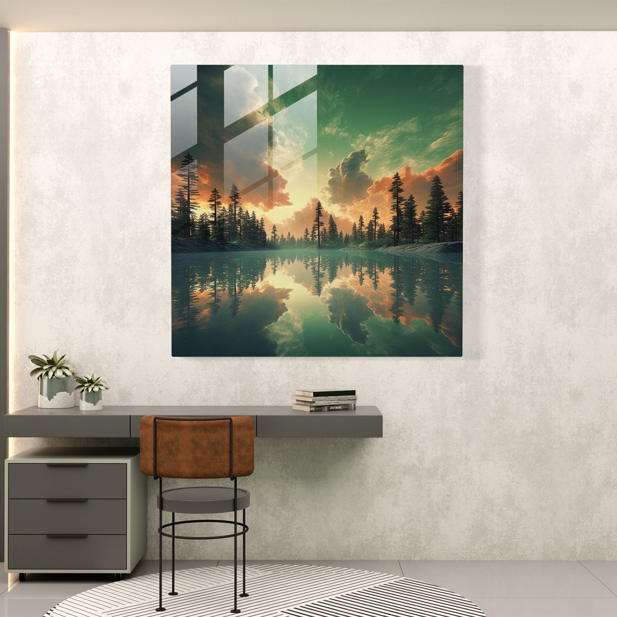 Dreamlike Green Pine Glass Print - Green Pine, Wall Decoration, Green Pine, Glass Wall Art
