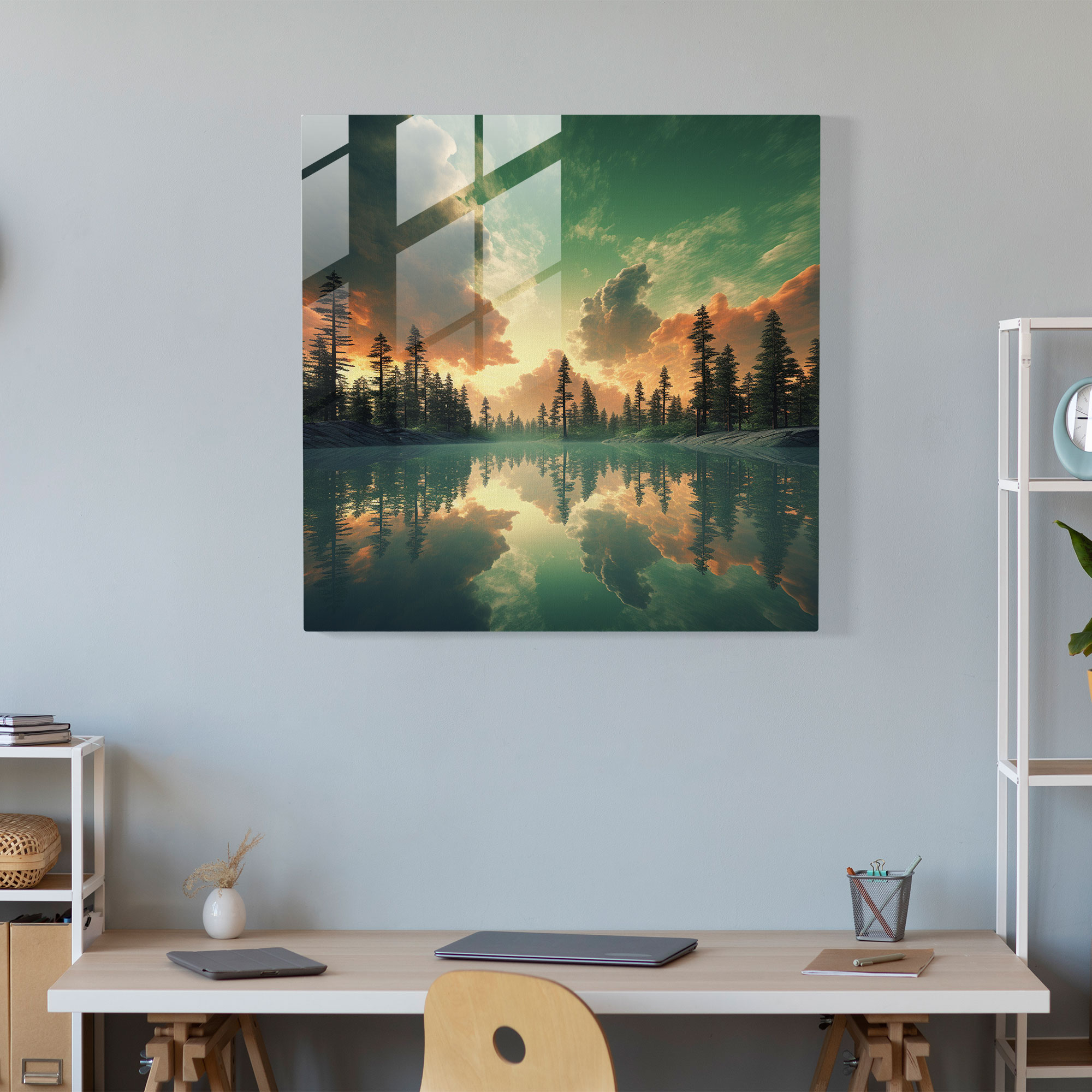 Dreamlike Green Pine Glass Print - Green Pine, Wall Decoration, Green Pine, Glass Wall Art