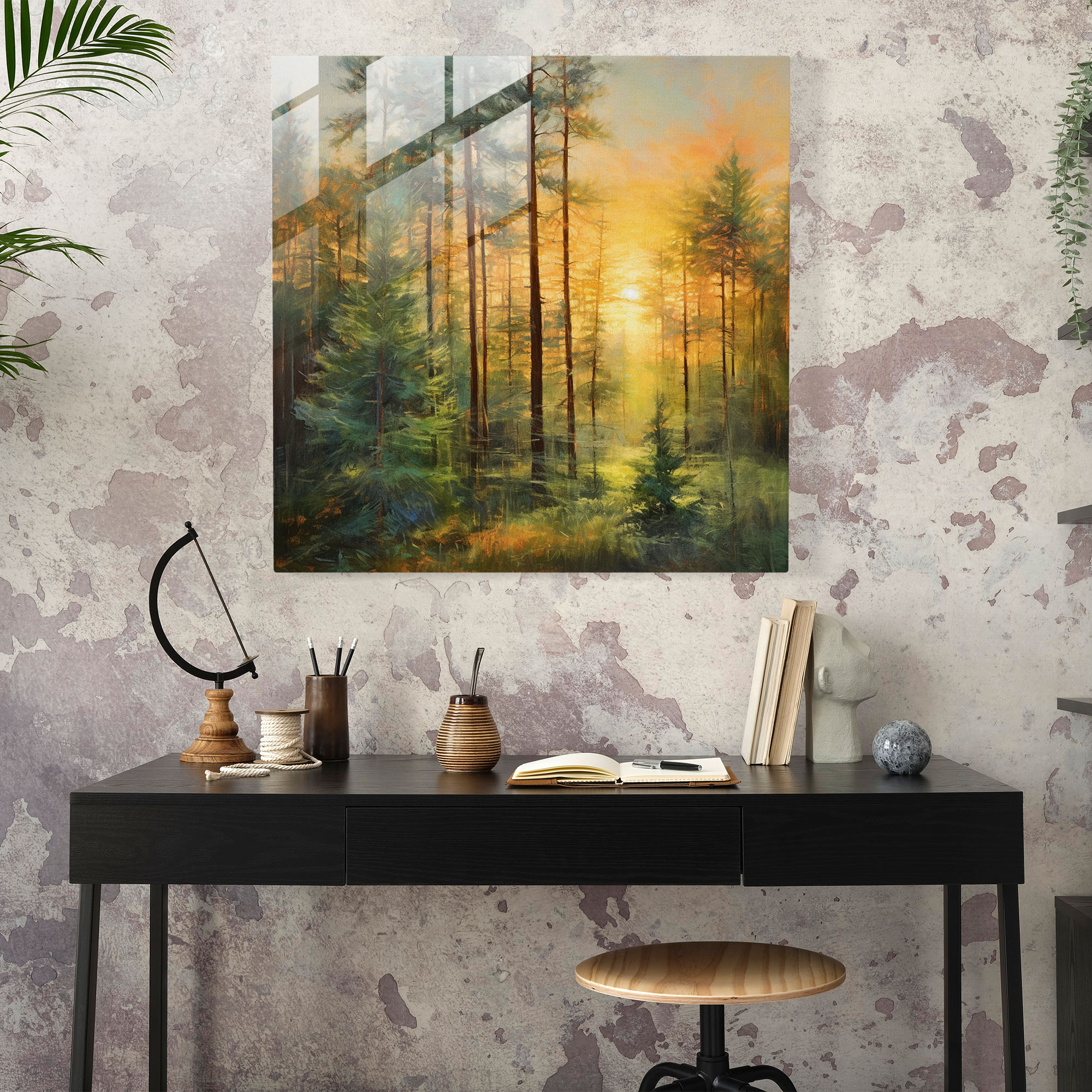 Pastel Pine Forest Glass Print - Green Pine, Modern Art, Glass Art, Glass Wall Art