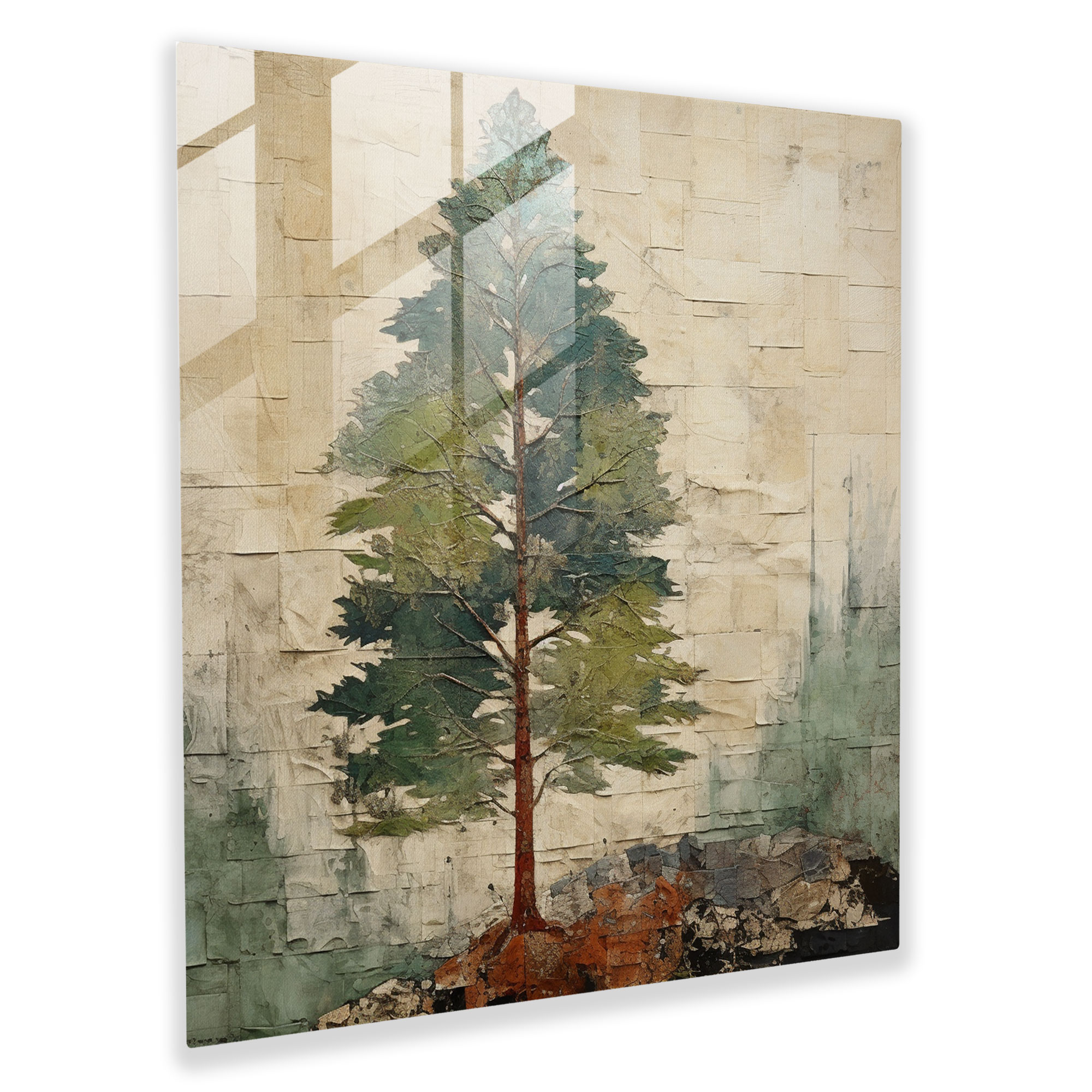 Mixed Media Green Pine Glass Print - Green Pine, Wall Decoration, Glass Art, Modern Art