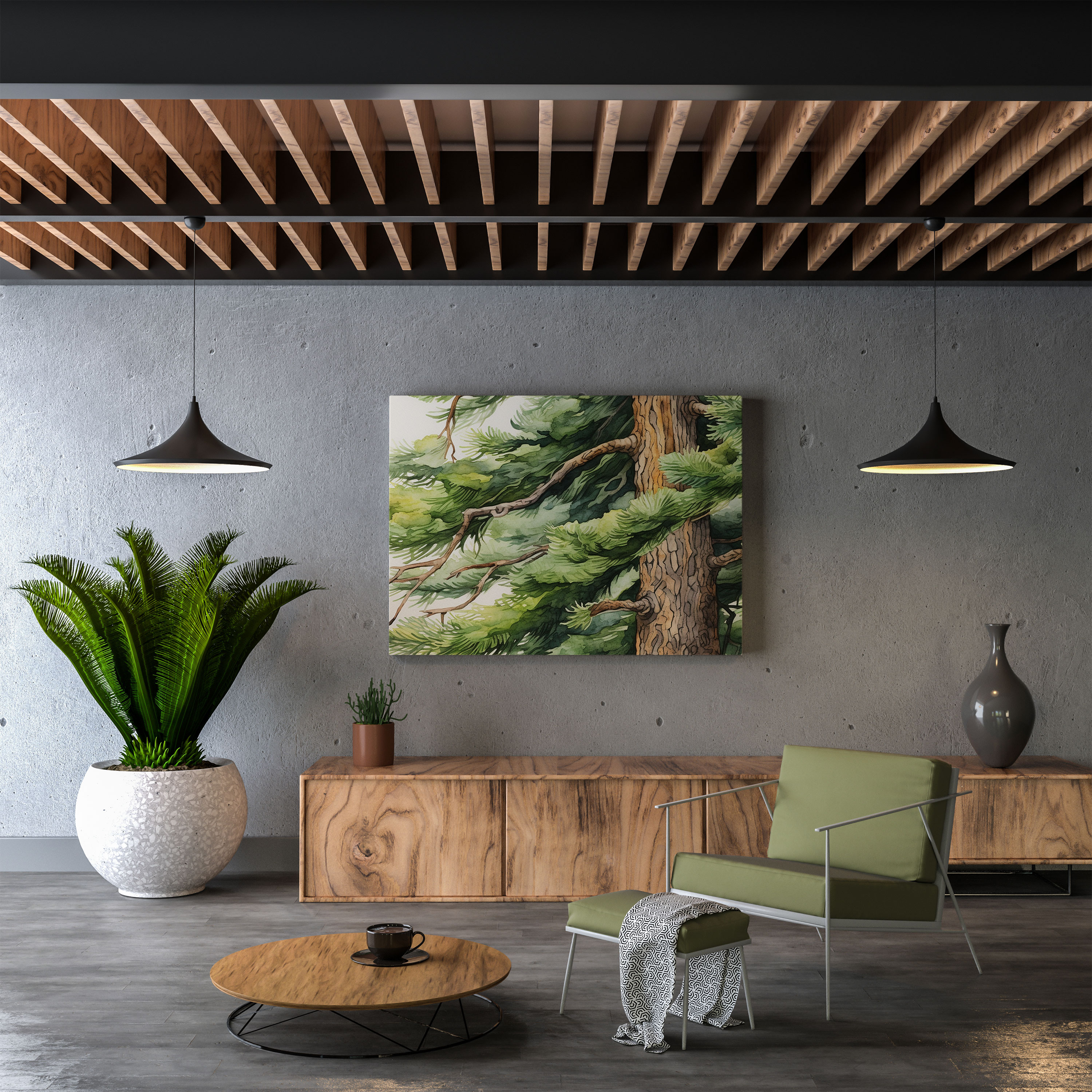 Green Pine Wall Art - Green Pine, Textured Bark, Wall Art, Nature