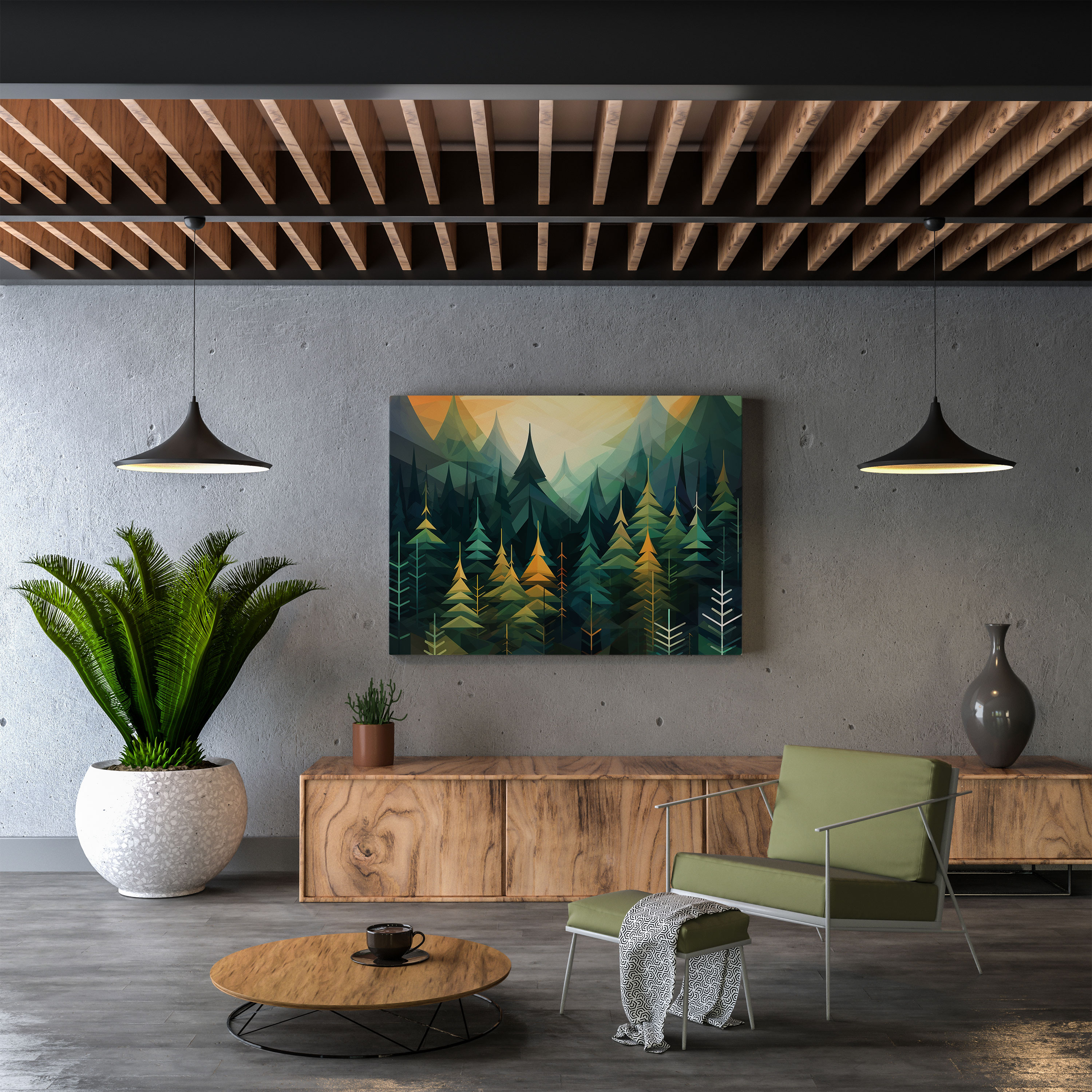 Green Pine Wall Decoration - Green Pine, Abstract Representation, Wall Decoration, Green Pine