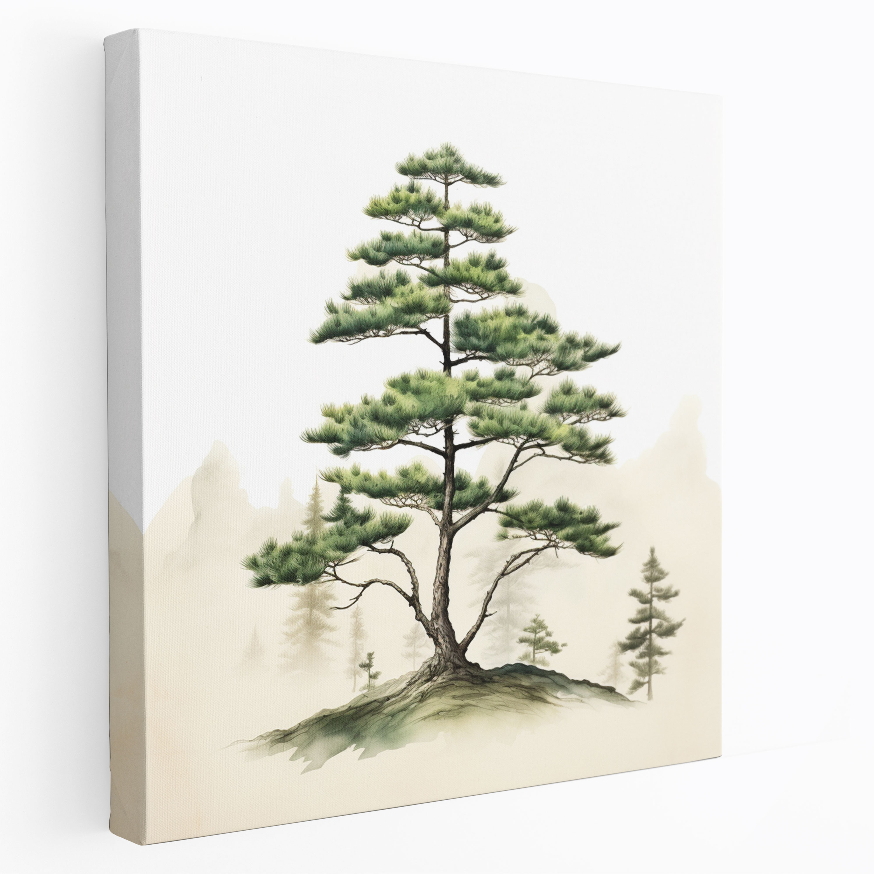 Green Pine Wall Decoration - Green Pine, Canvas Wall Art, Minimalistic Artwork, Traditional Japanese Ink Painting
