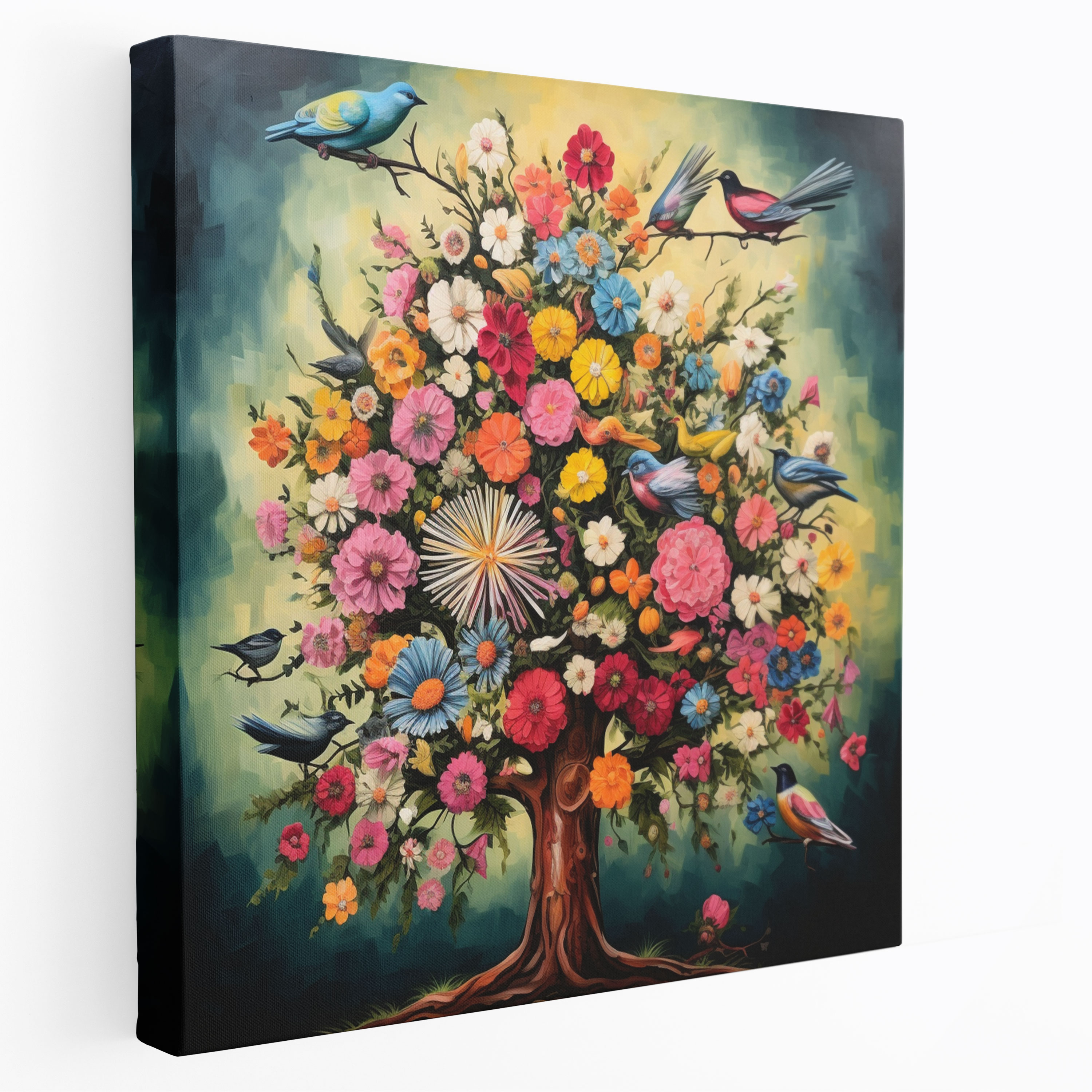 Green Pine Wall Decoration - Green Pine, Canvas, Flowers, Wall Decoration
