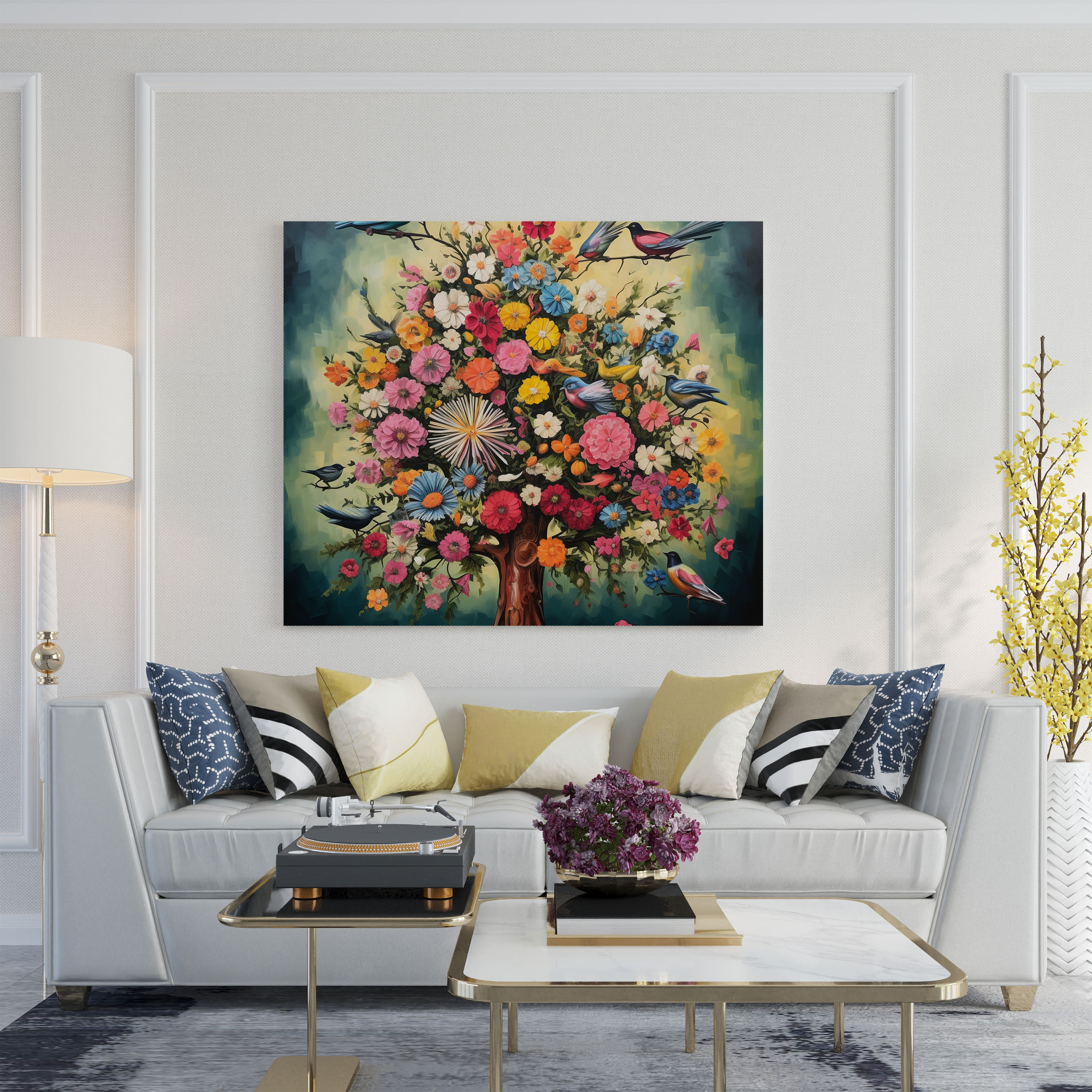 Green Pine Wall Decoration - Green Pine, Canvas, Flowers, Wall Decoration
