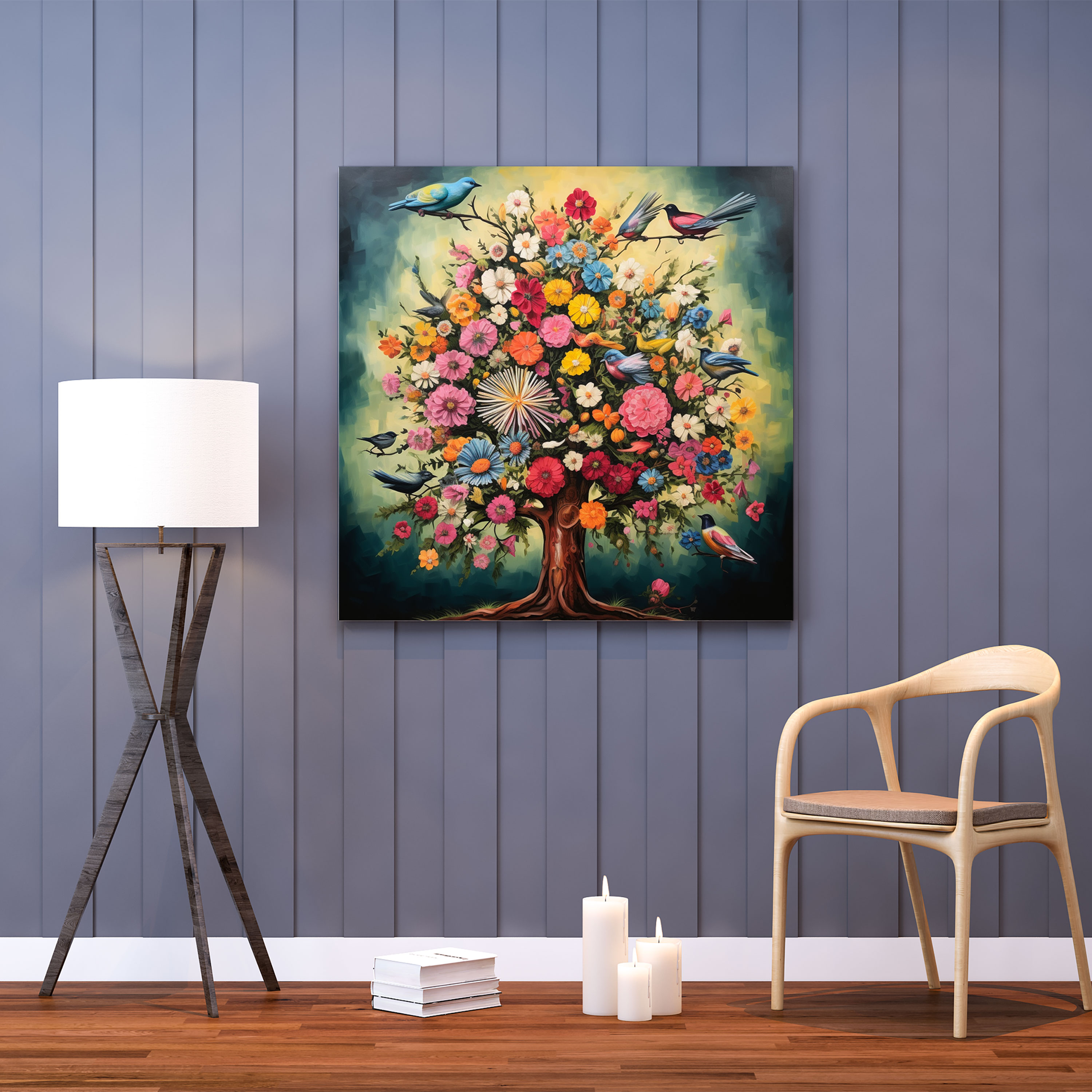 Green Pine Wall Decoration - Green Pine, Canvas, Flowers, Wall Decoration