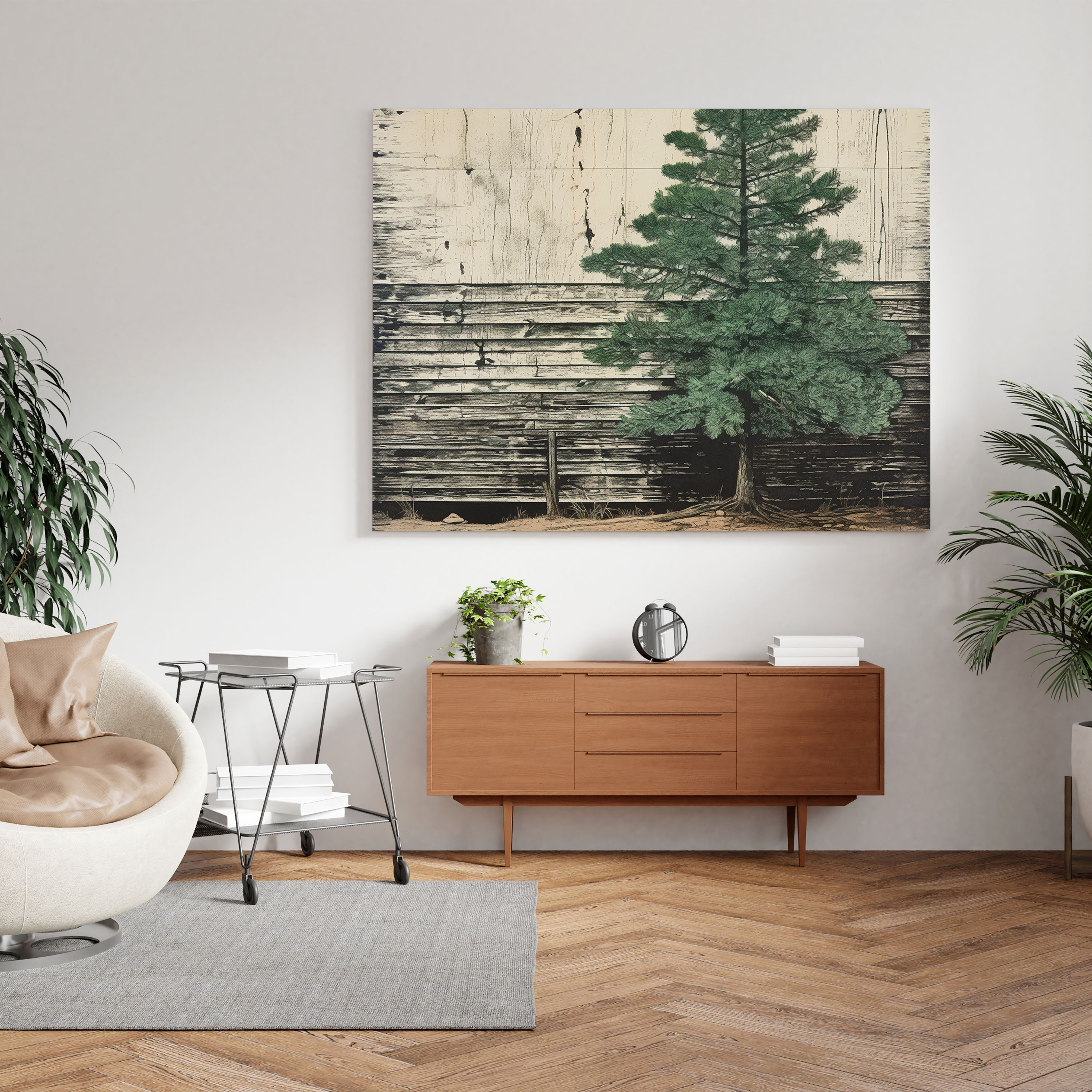 Green Pine Wall Decoration - Green Pine, Weathered Barn Wall, Canvas, Wall Decoration