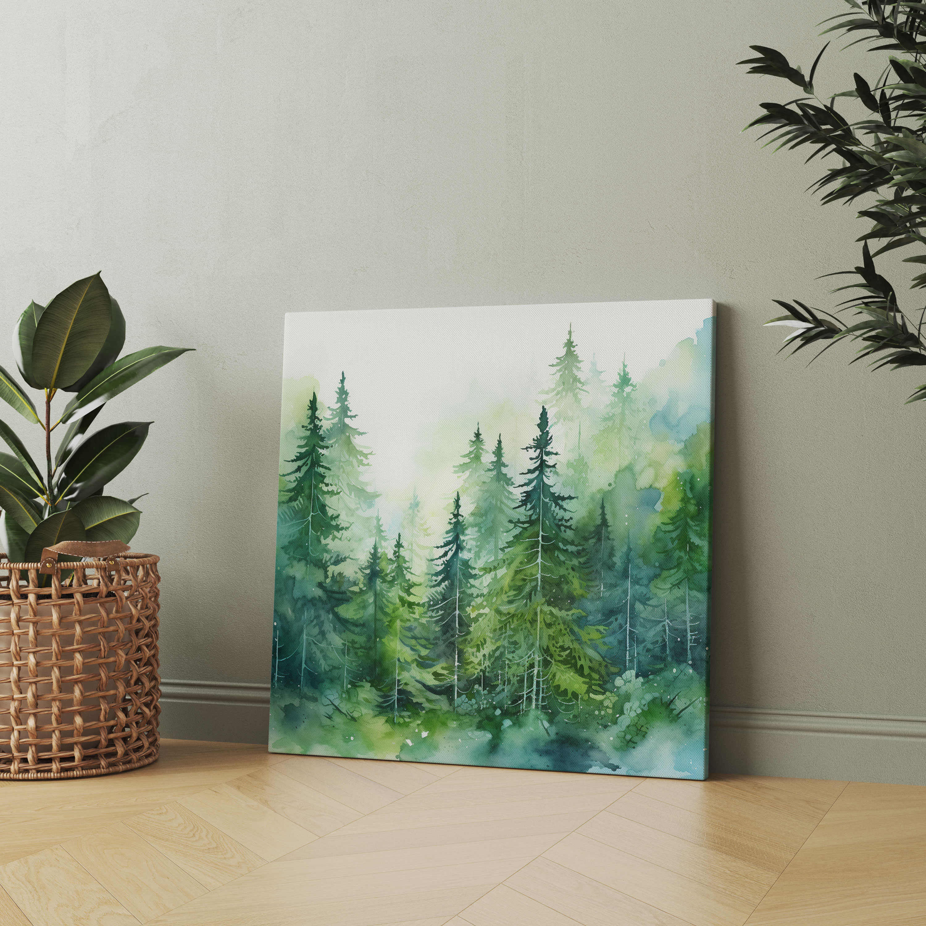 Green Pine Canvas Print - Green Pine, Wall Decoration, Vibrant Brushstrokes, Canvas Wall Art