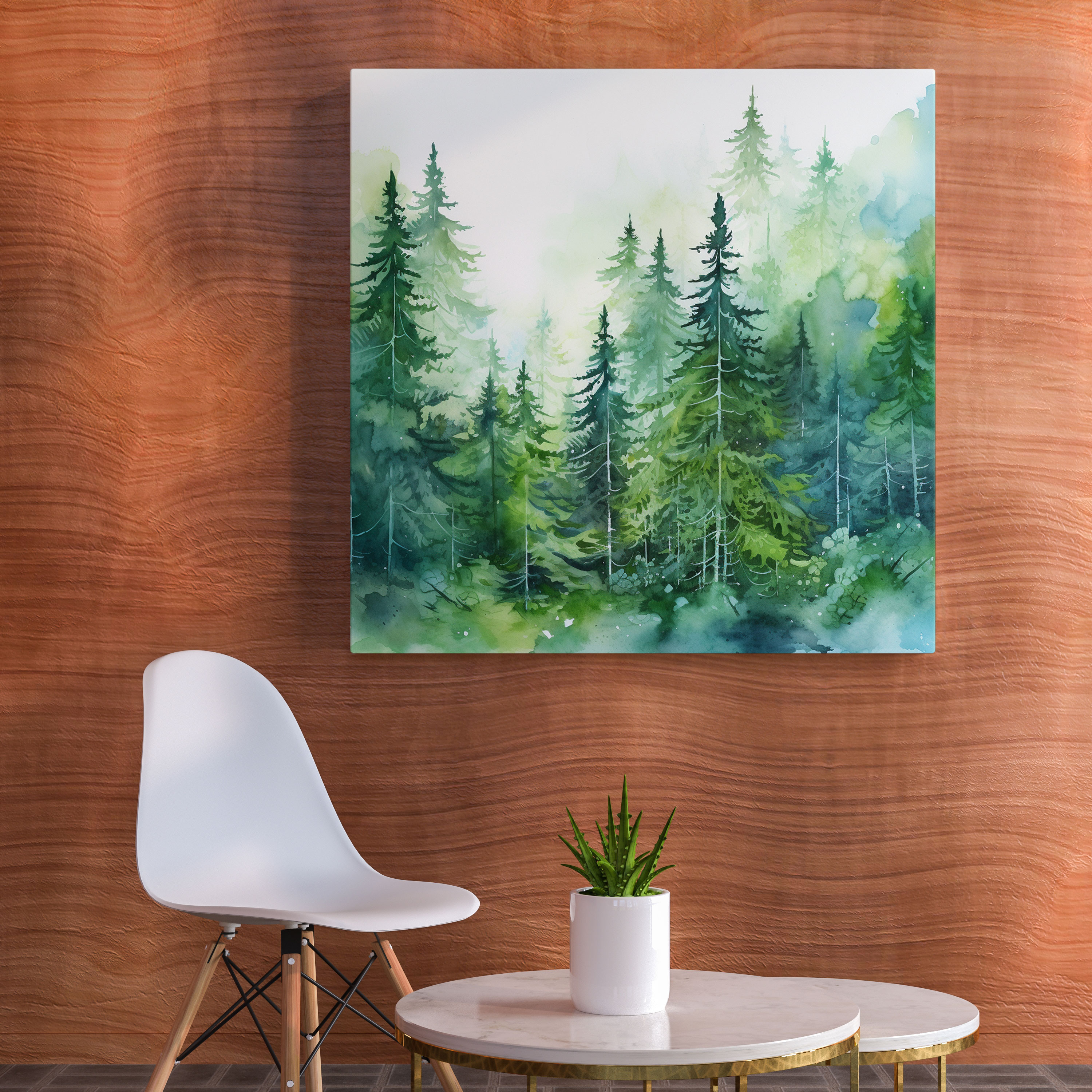 Green Pine Canvas Print - Green Pine, Wall Decoration, Vibrant Brushstrokes, Canvas Wall Art