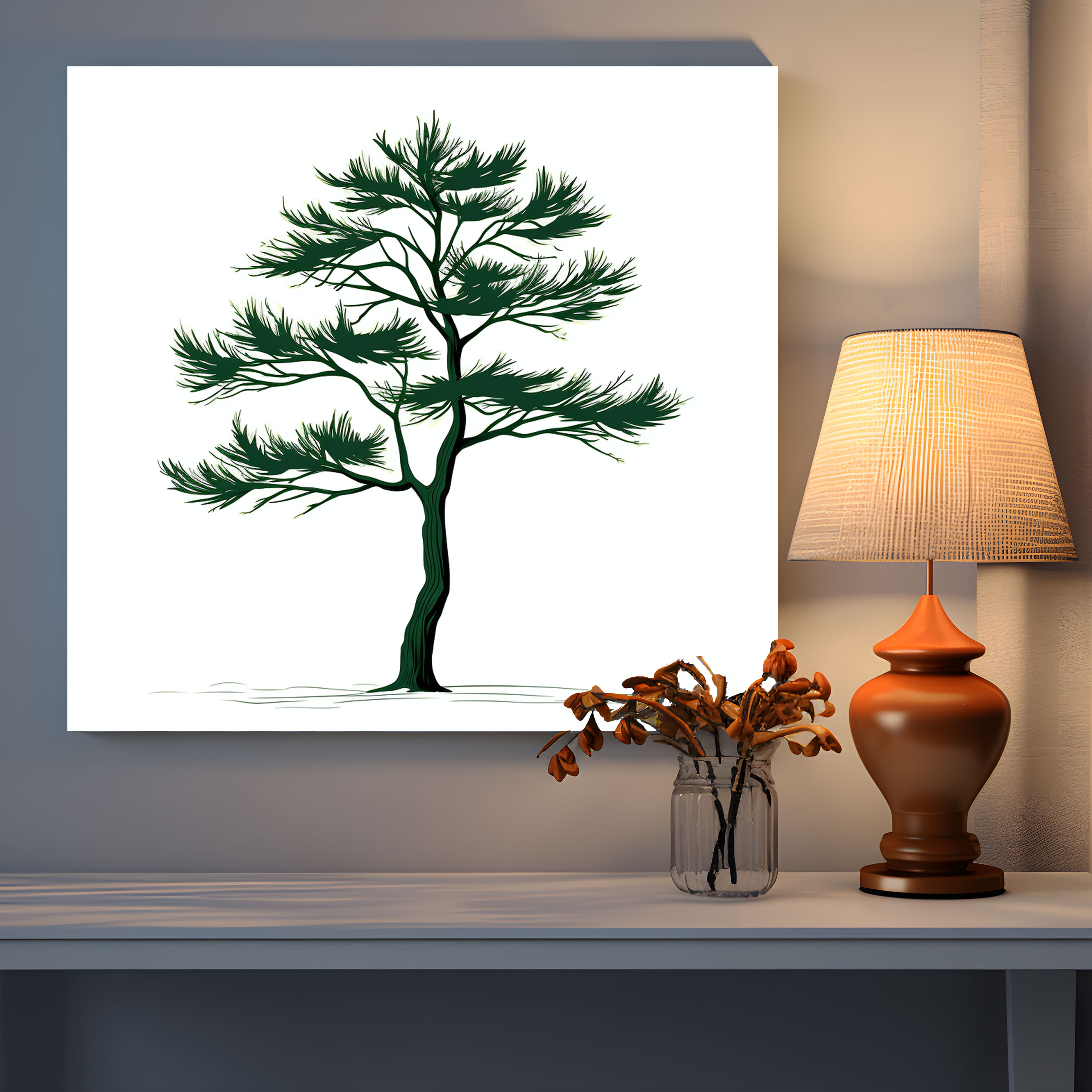 Green Pine Wall Art - Green Pine, Home Decoration, Canvas Wall Art, White Background