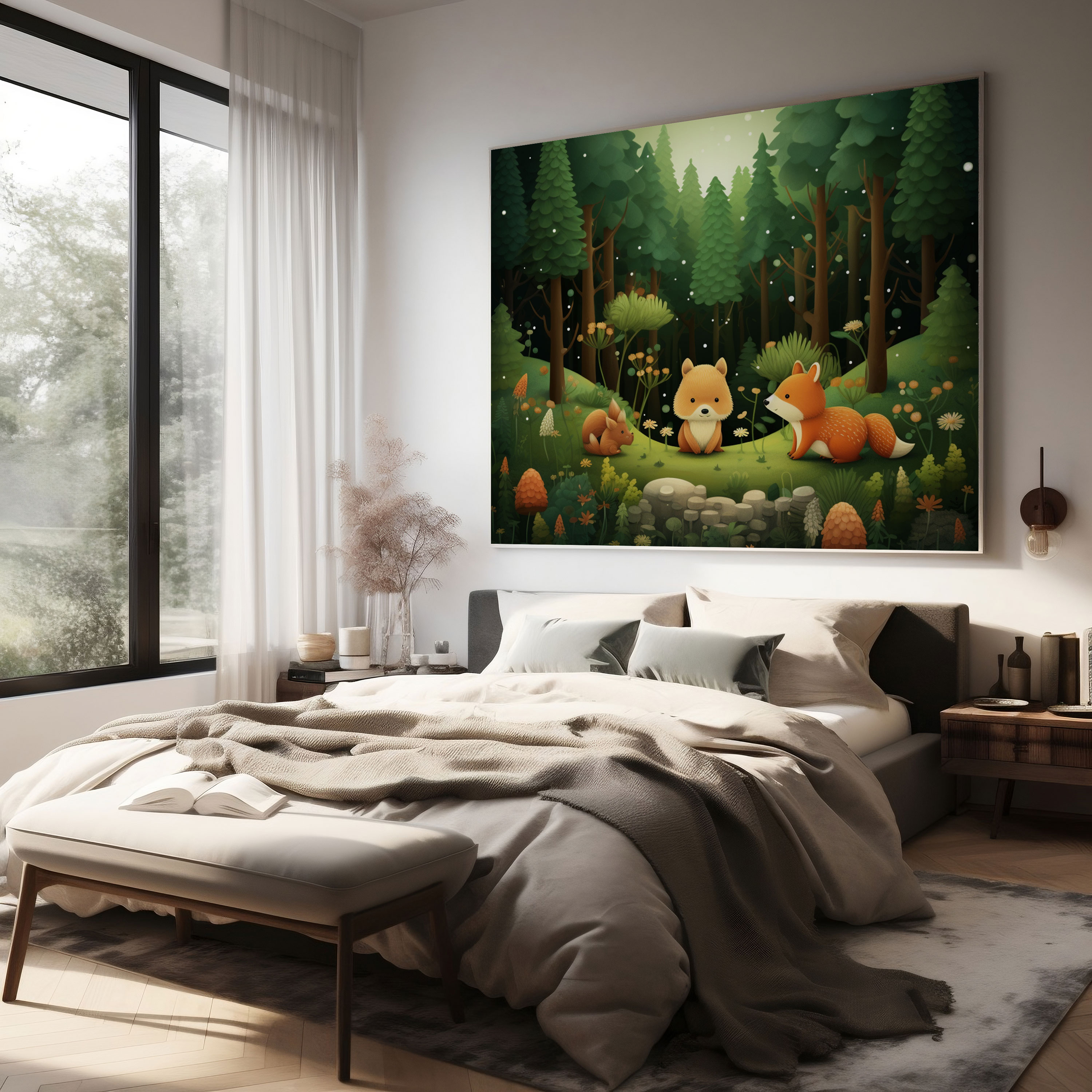 Yeşil Çam Kanvas Tablo - Duvar Dekorasyonu Dijital Sanat Ev Dekorasyonu