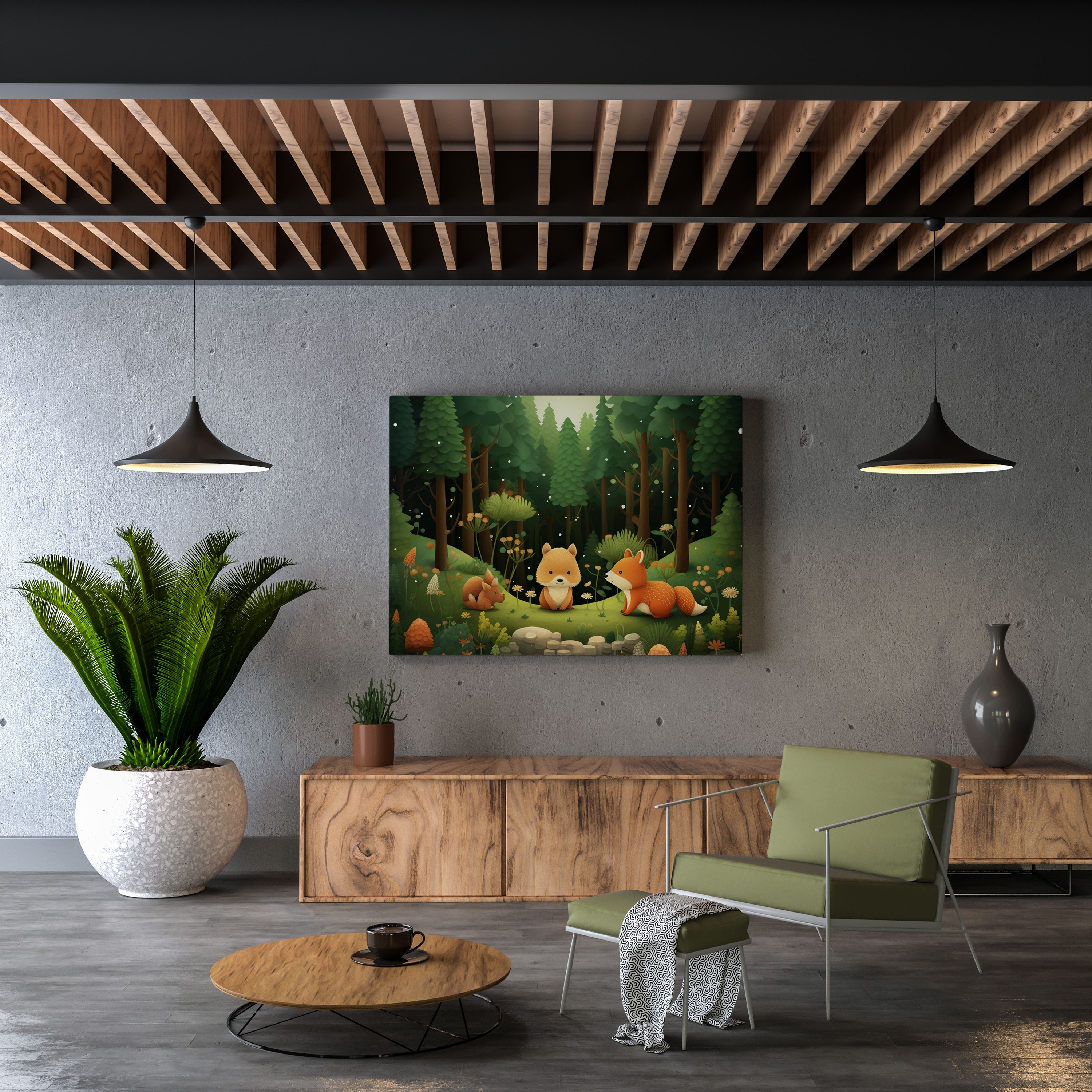 Yeşil Çam Kanvas Tablo - Duvar Dekorasyonu Dijital Sanat Ev Dekorasyonu