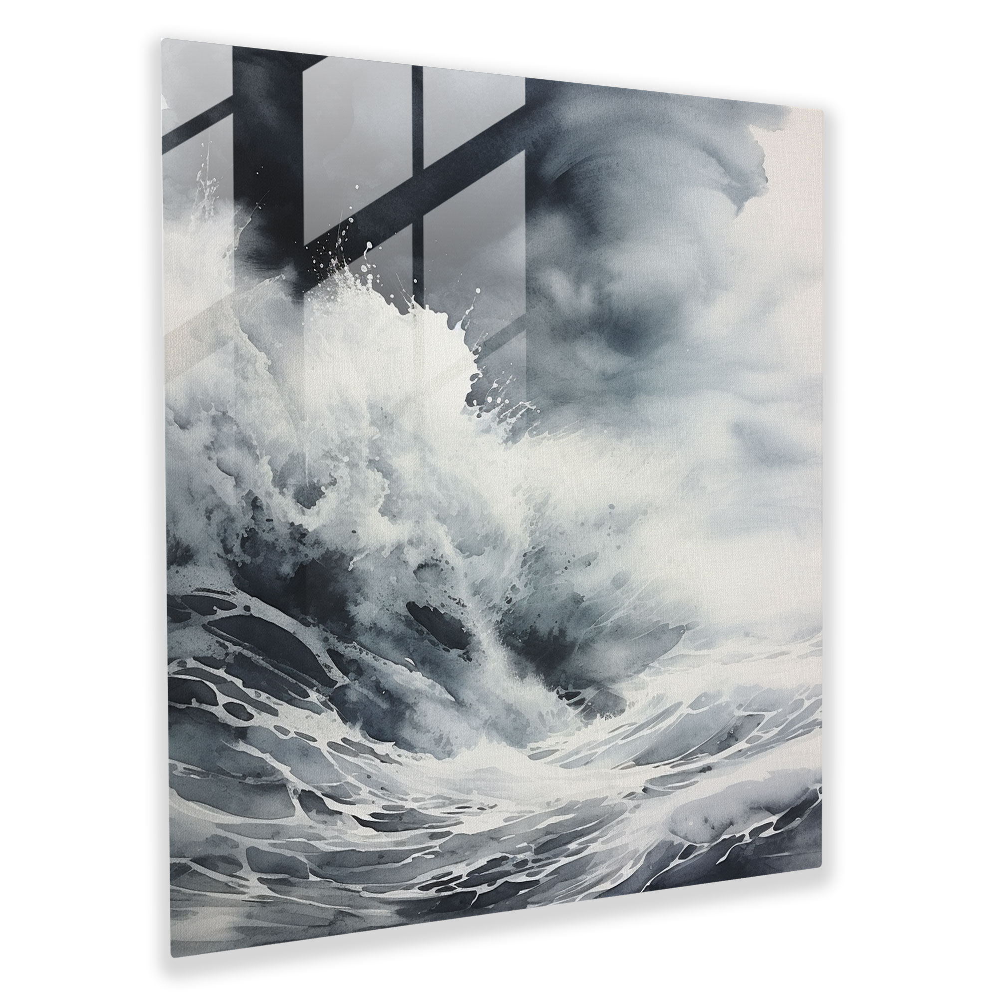 Gray Stormy Sea Glass Print - Gray, Home Decoration, Glass Wall Art, Gray Theme