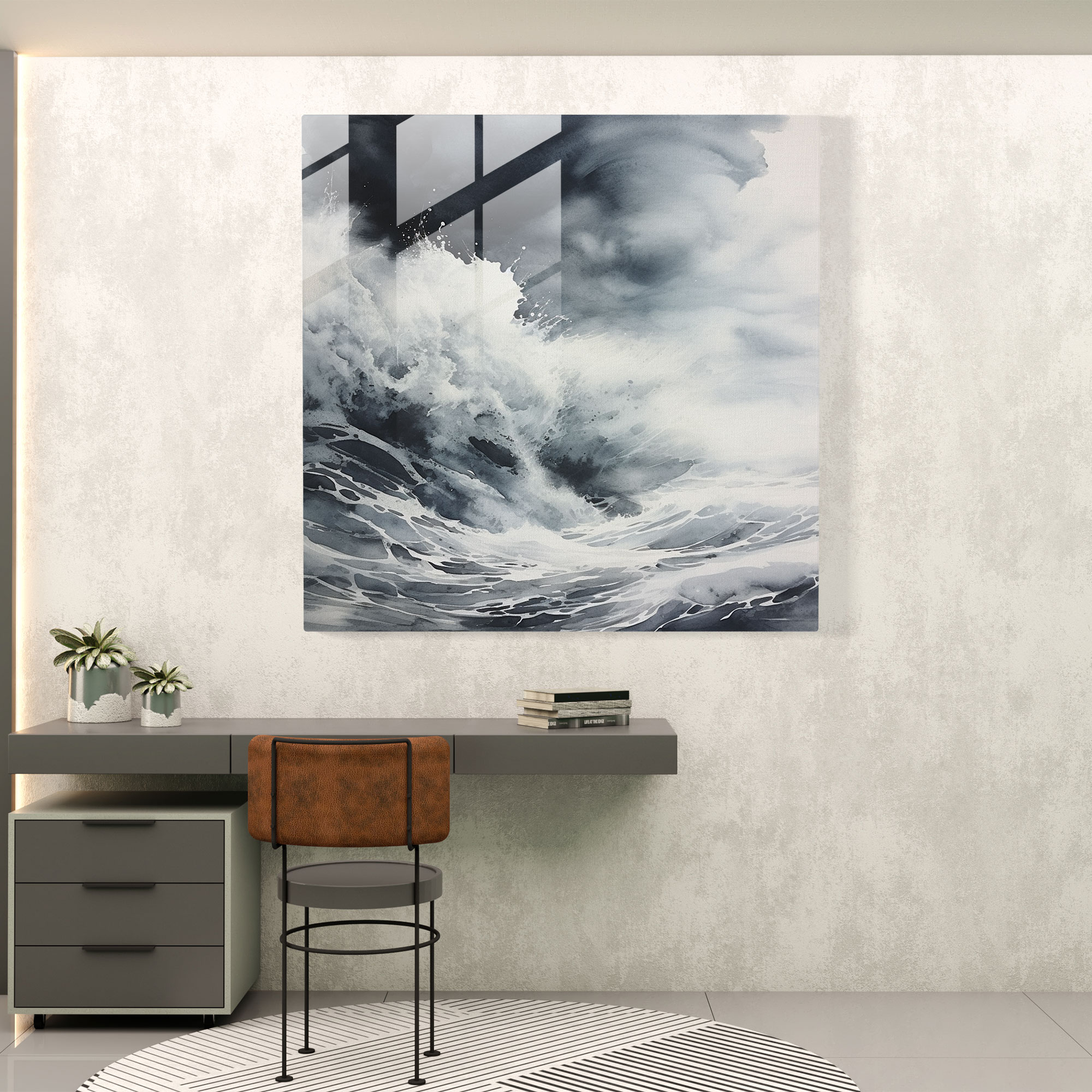 Gray Stormy Sea Glass Print - Gray, Home Decoration, Glass Wall Art, Gray Theme