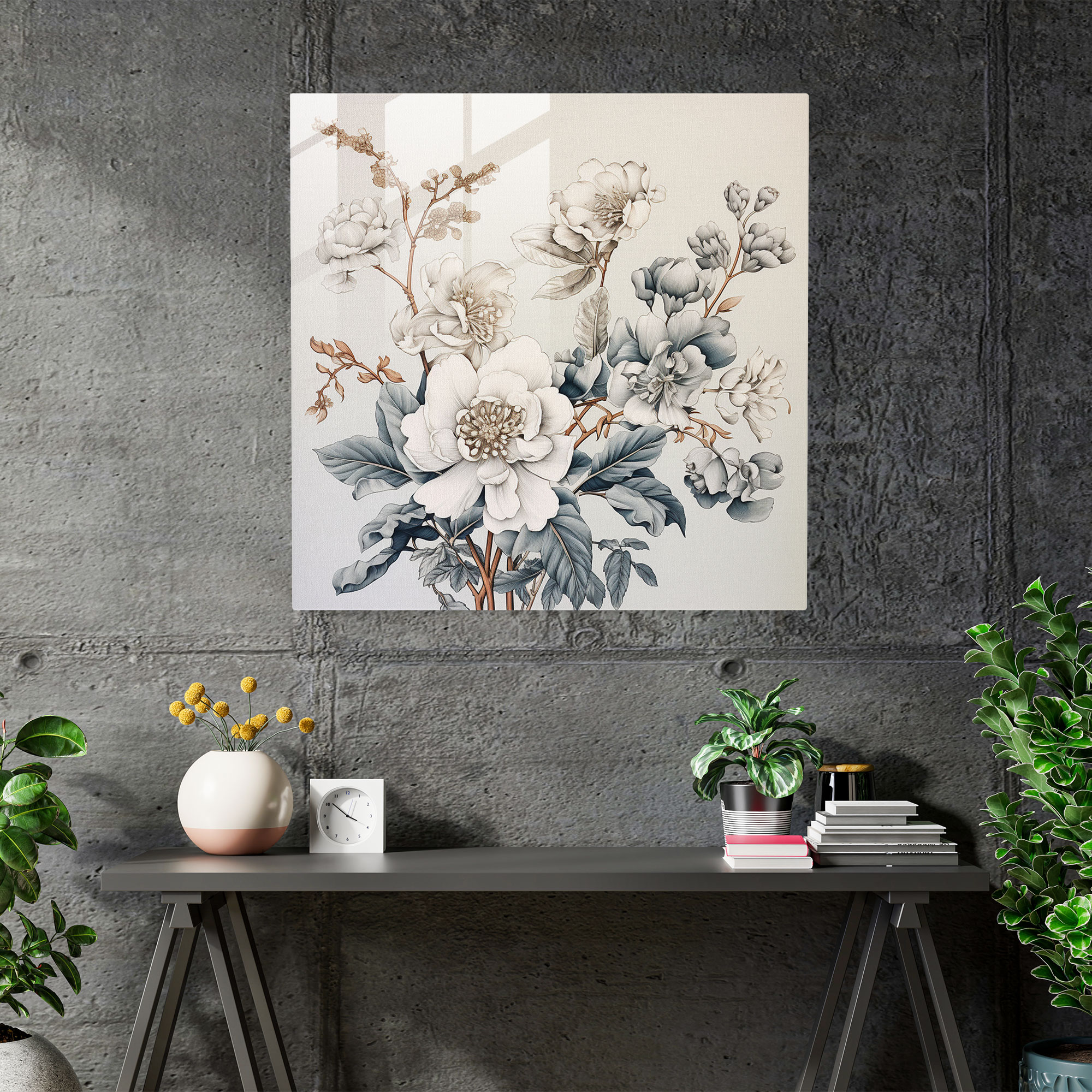 Gray Botanical Elegance Glass Print - Gray, Glass Wall Art, Glass Art, Modern Art