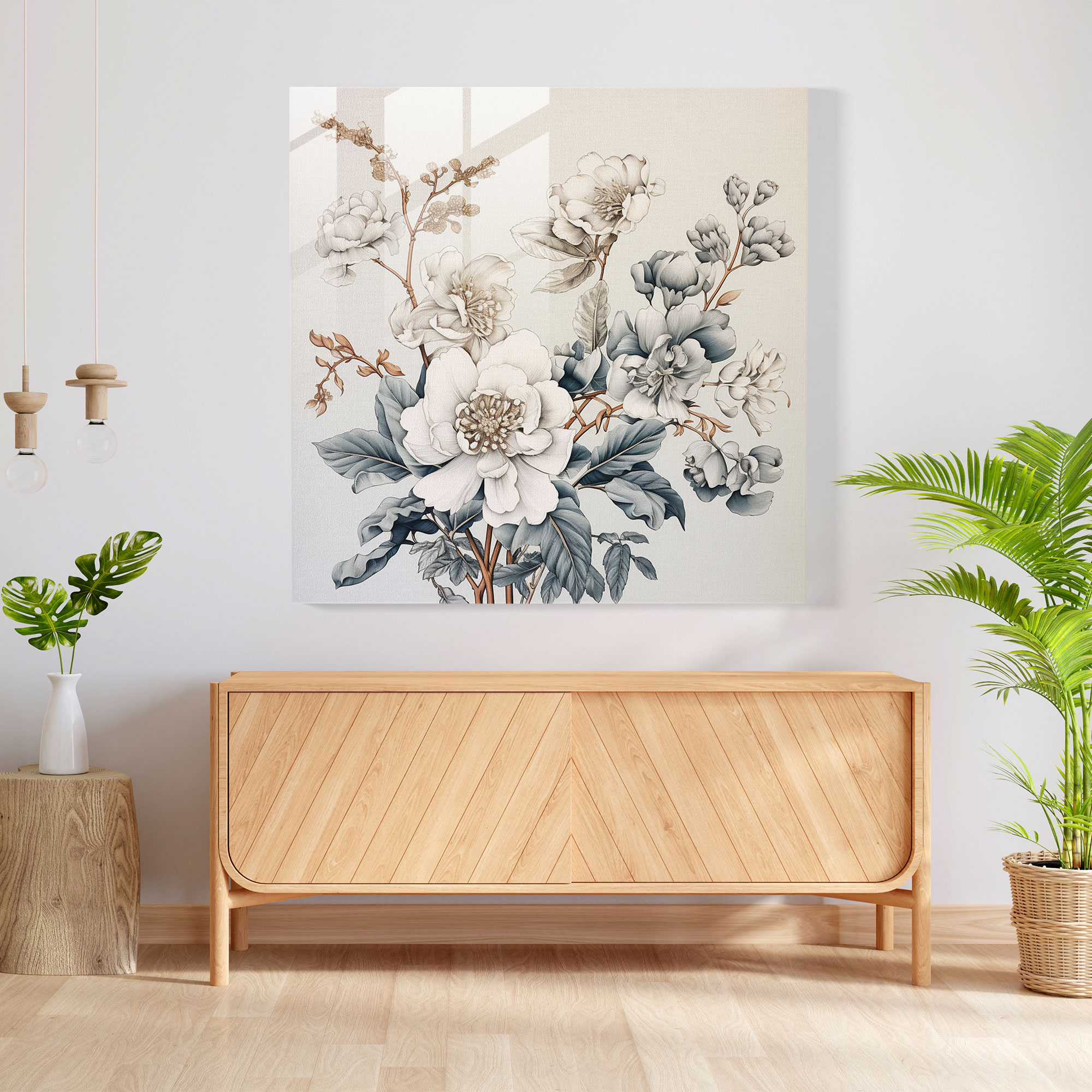 Gray Botanical Elegance Glass Print - Gray, Glass Wall Art, Glass Art, Modern Art