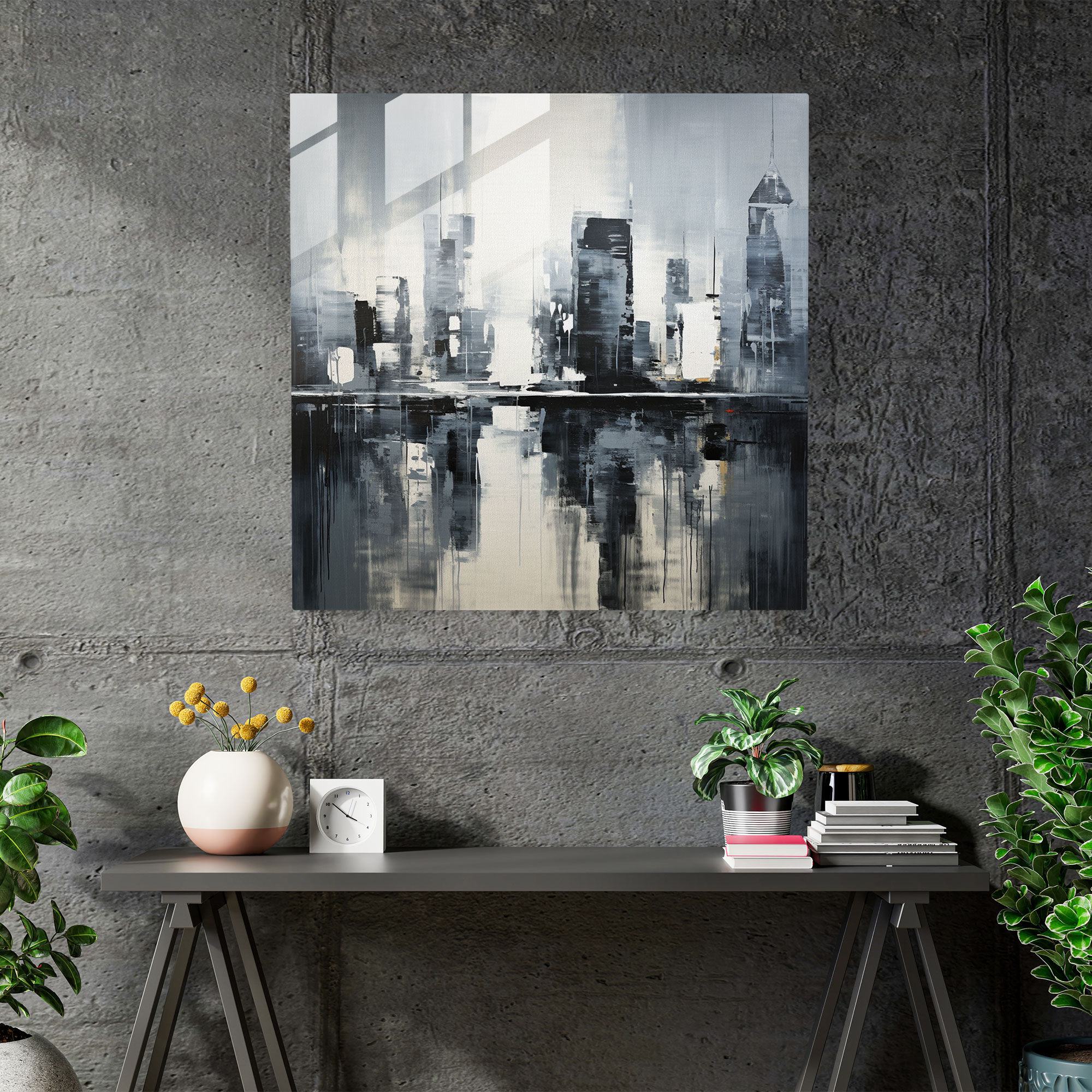 Gray City Skyline Glass Print - Gray, Glass Wall Art, Glass Print, Gray