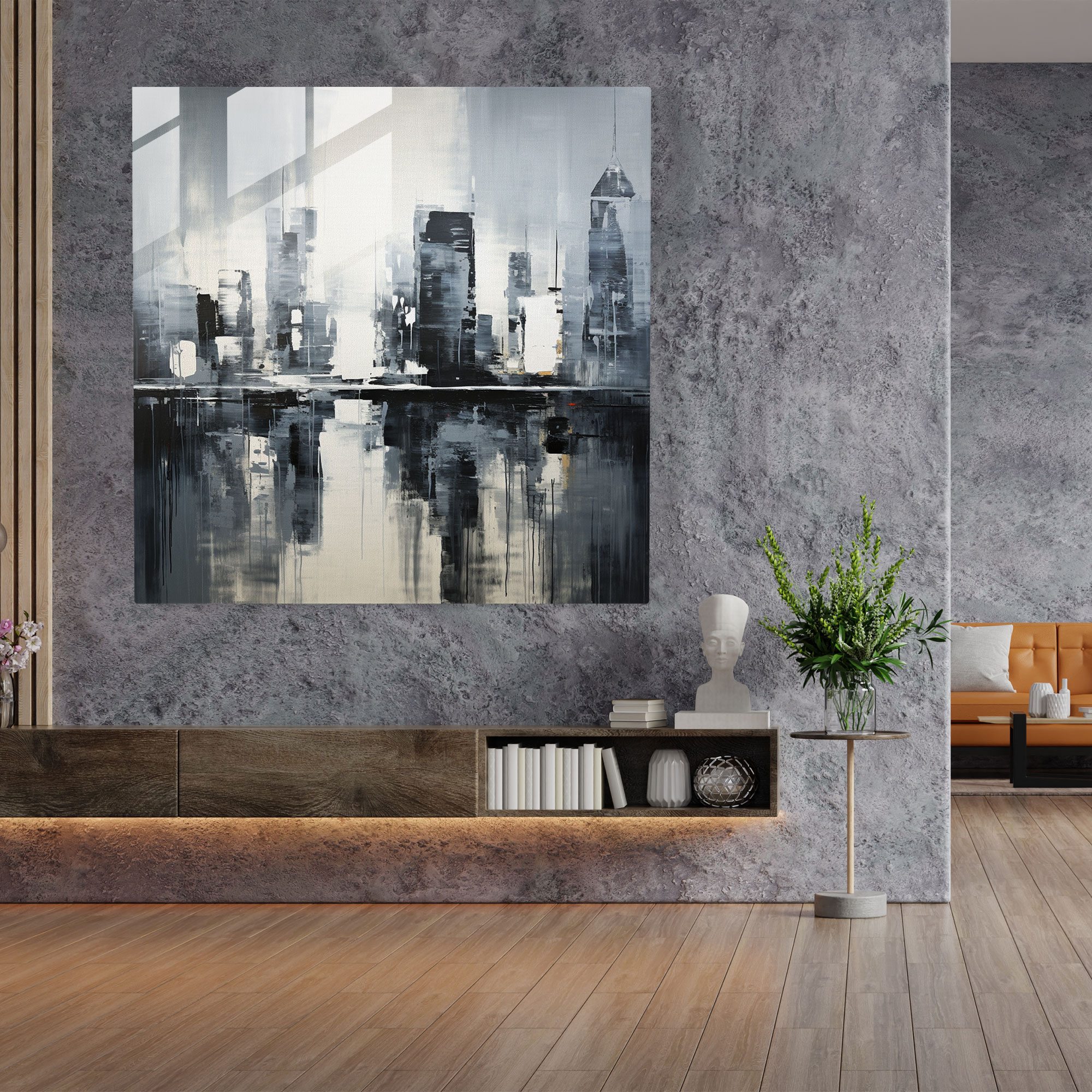 Gray City Skyline Glass Print - Gray, Glass Wall Art, Glass Print, Gray