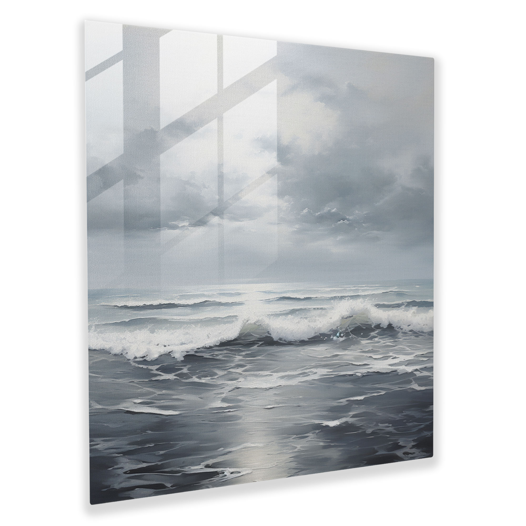 Gray Seascape Glass Print - Gray, Wall Decoration, Seascape, Ocean