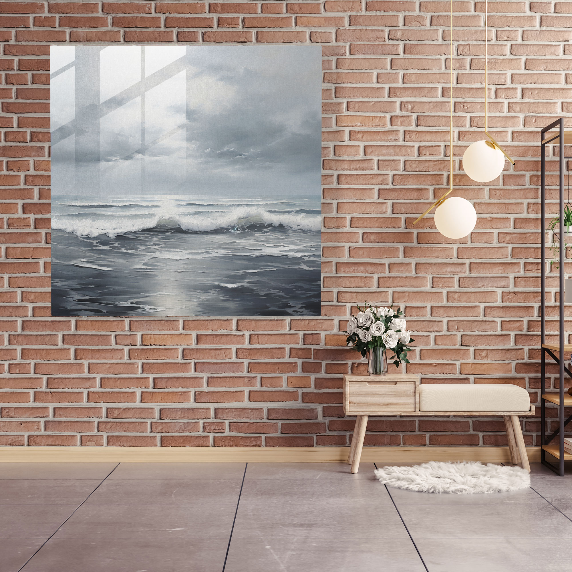 Gray Seascape Glass Print - Gray, Wall Decoration, Seascape, Ocean