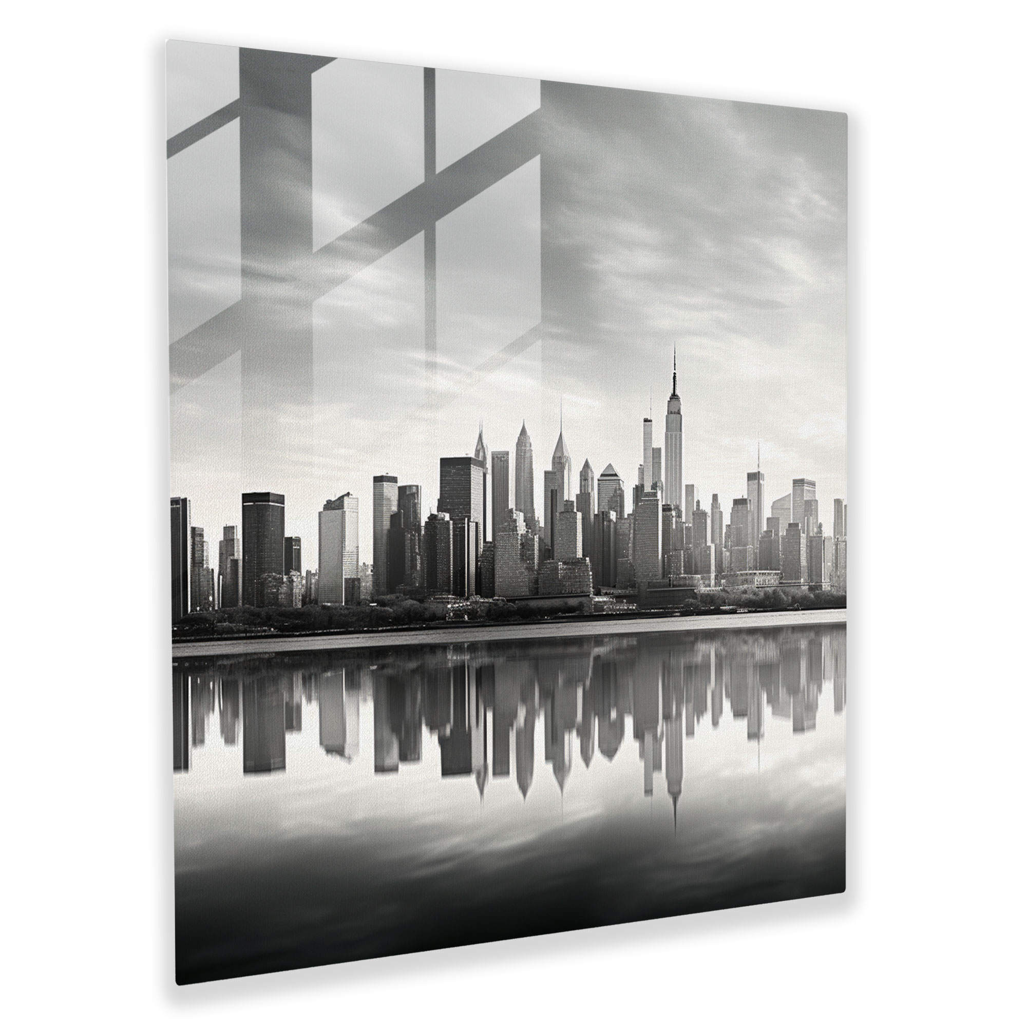 Gray City Skyline Photograph Glass Print - Gray, Glass Art, Glass Print, Architecture