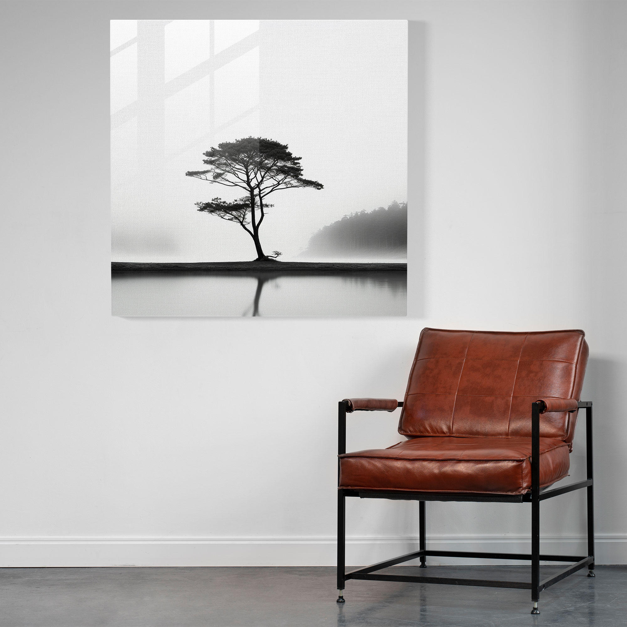 Gri Vaha Cam Tablo - Gri Duvar Dekorasyonu Siyah ve Beyaz Fotoğraf Cam Sanat