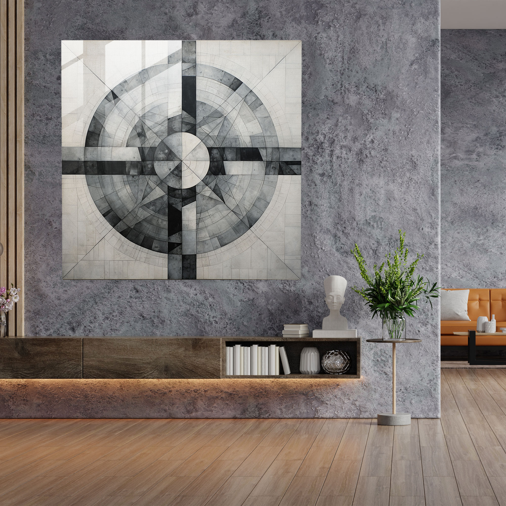 Gri Geometri Cam Tablo - Gri Gri Tonları Duvar Dekorasyonu Cam Sanatı