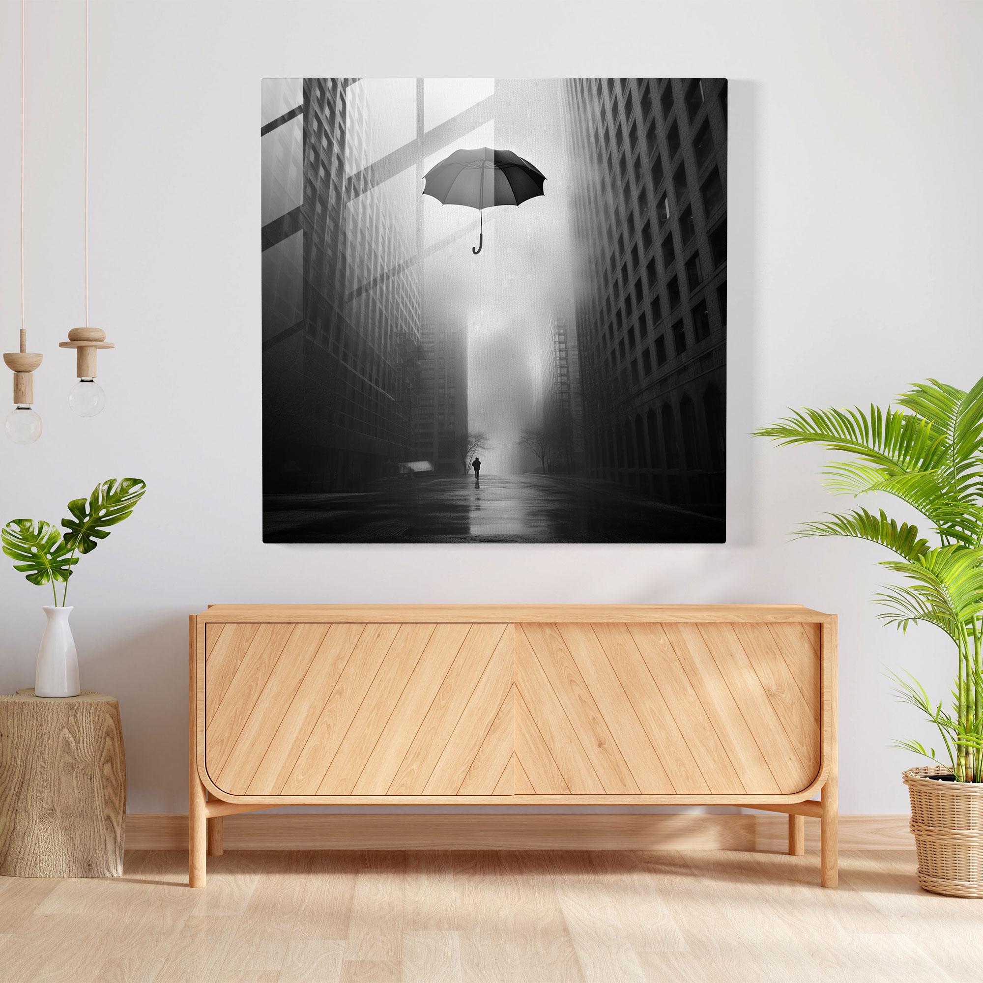 Gri Rüya Manzaralı Cam Tablo - Modern Sanat Gerçeküstü Duvar Dekorasyonu
