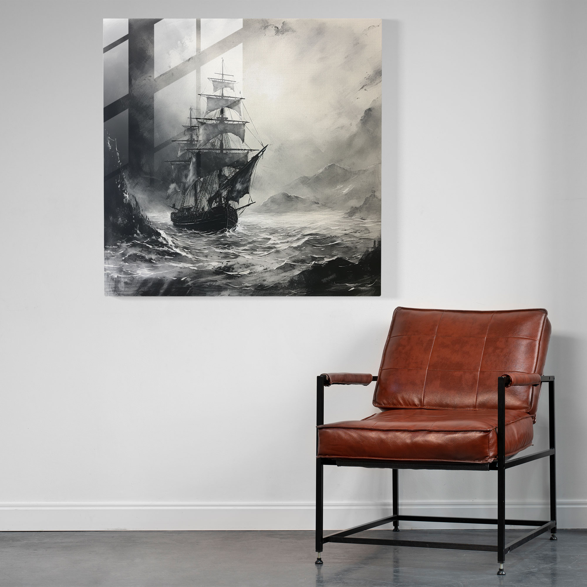 Leinwandbild Graue Reise - Grau Geheimnis Tintenmalerei Moderne Kunst