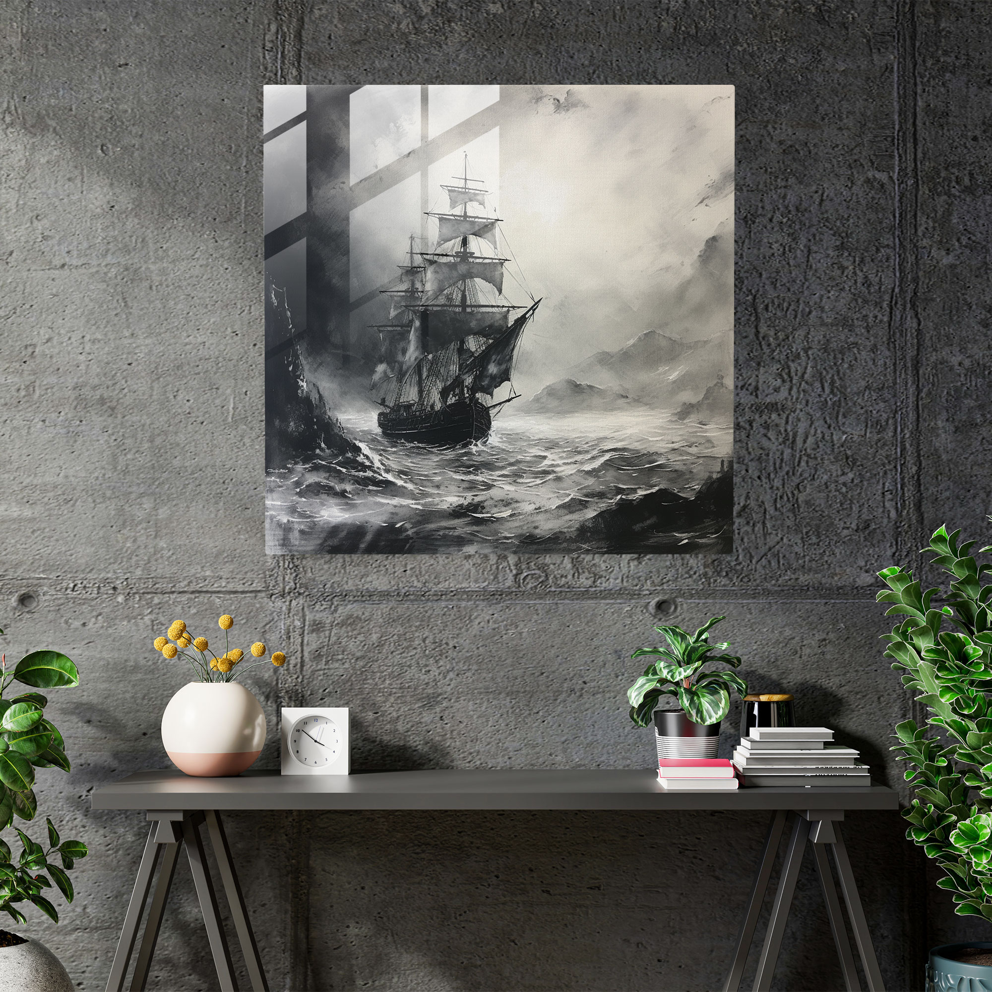 Leinwandbild Graue Reise - Grau Geheimnis Tintenmalerei Moderne Kunst