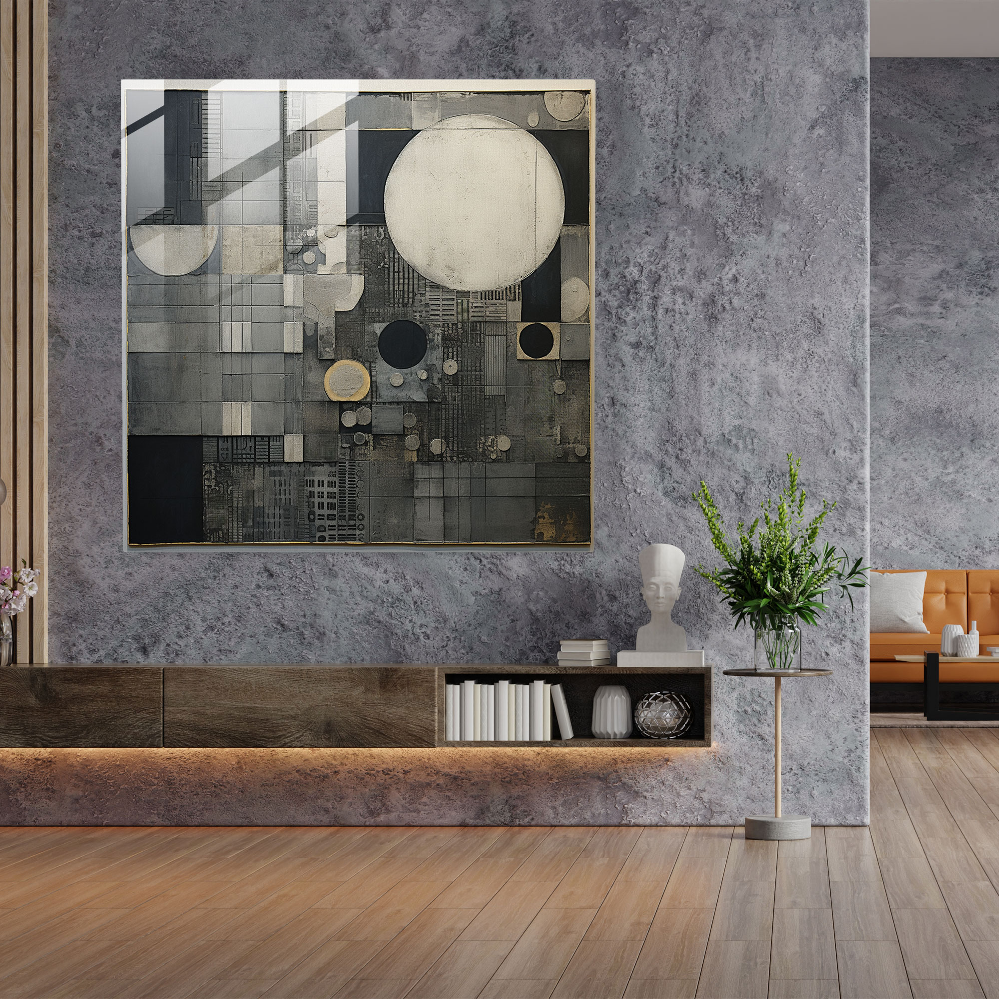 Gray Collage Glass Print - Gray, Home Decoration, Glass Wall Art, Modern Art