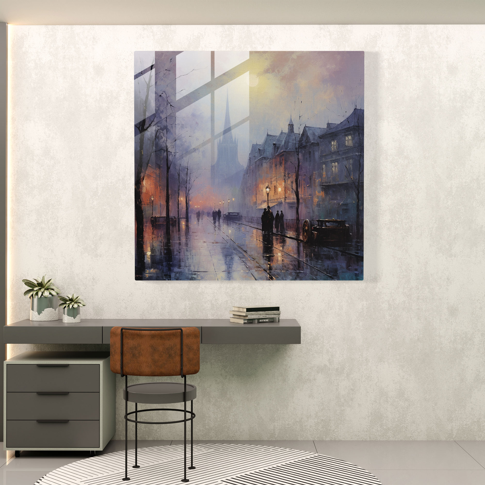 Gray Fog Glass Print - Gray, Elegant, Home Decoration, Foggy Cityscape