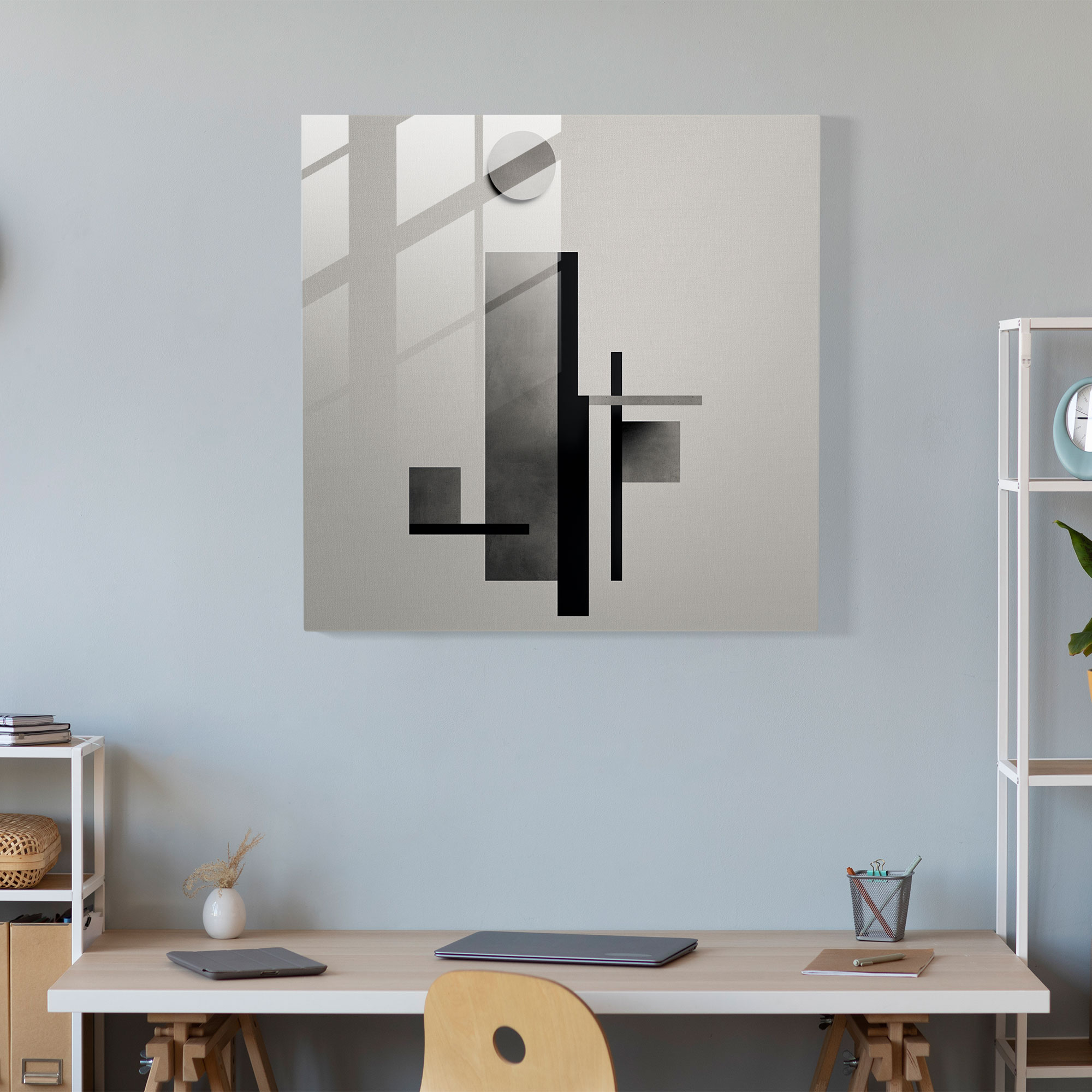 Glasbild in Grau - Minimalistisches Design geometrische Formen